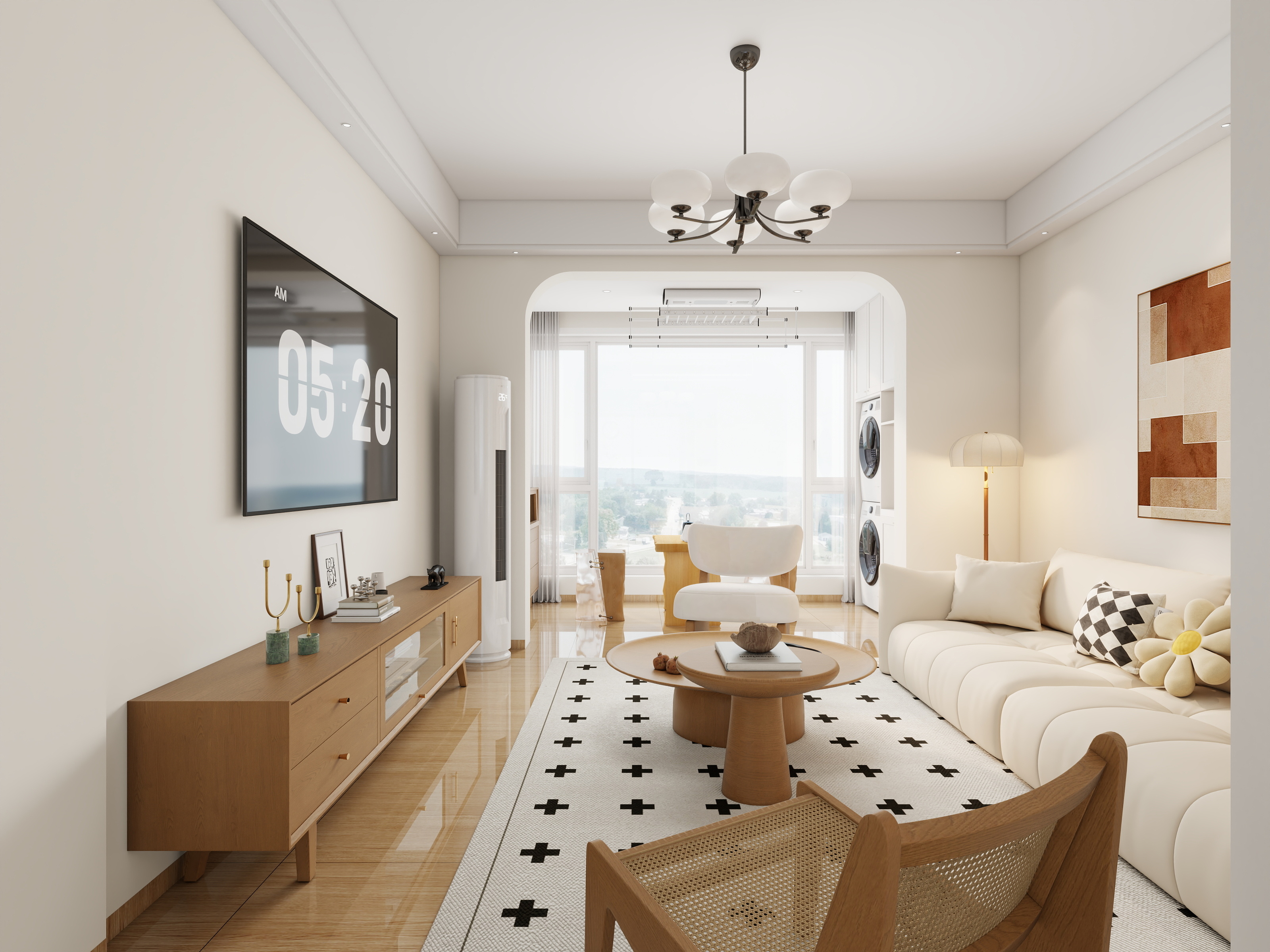 李青越-84方原木风格两居室样板间装修效果图