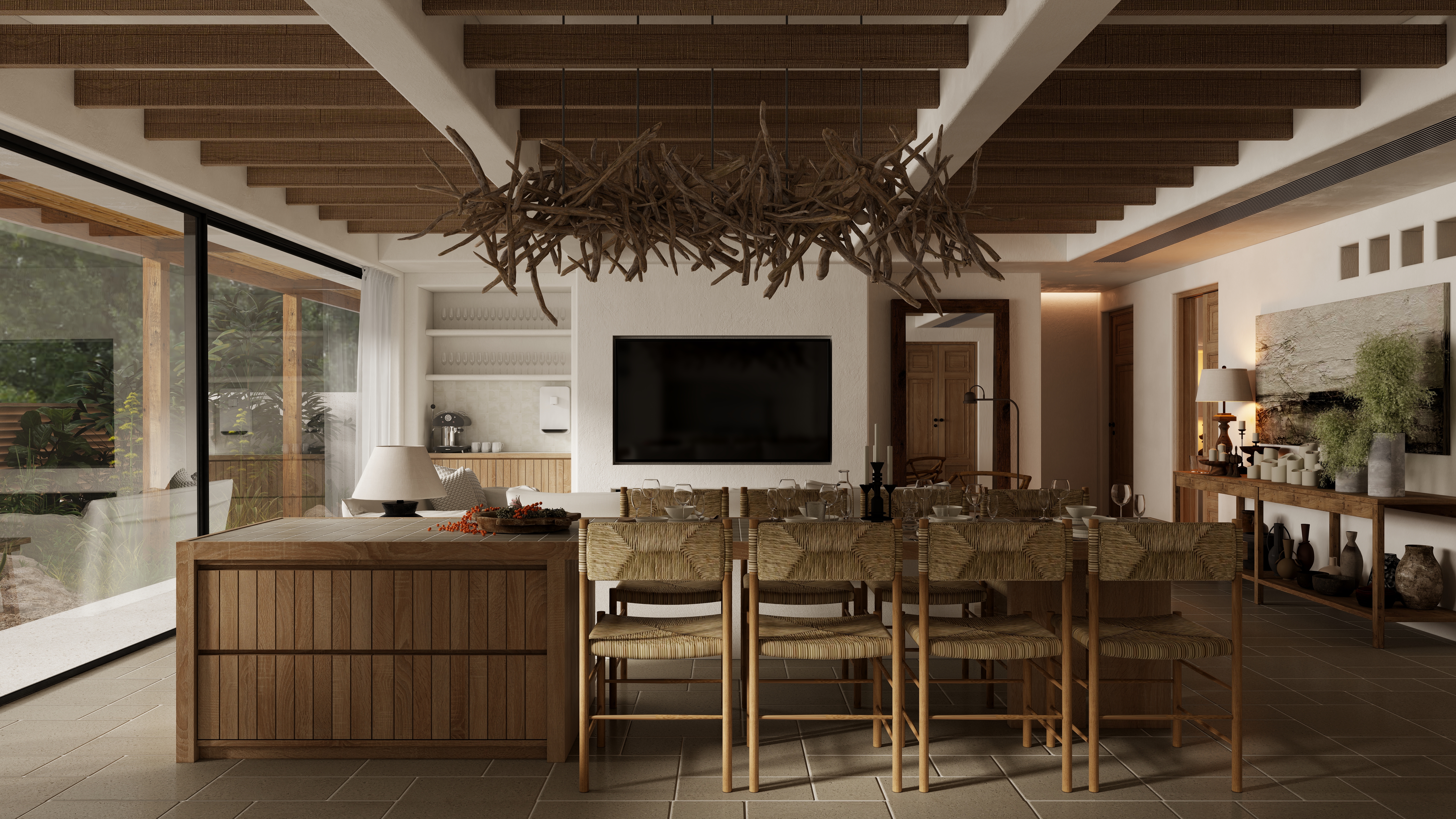 熬暖酱-重庆龙湖学樘府南法自然主义私宅一层客餐厅装修效果图第1张