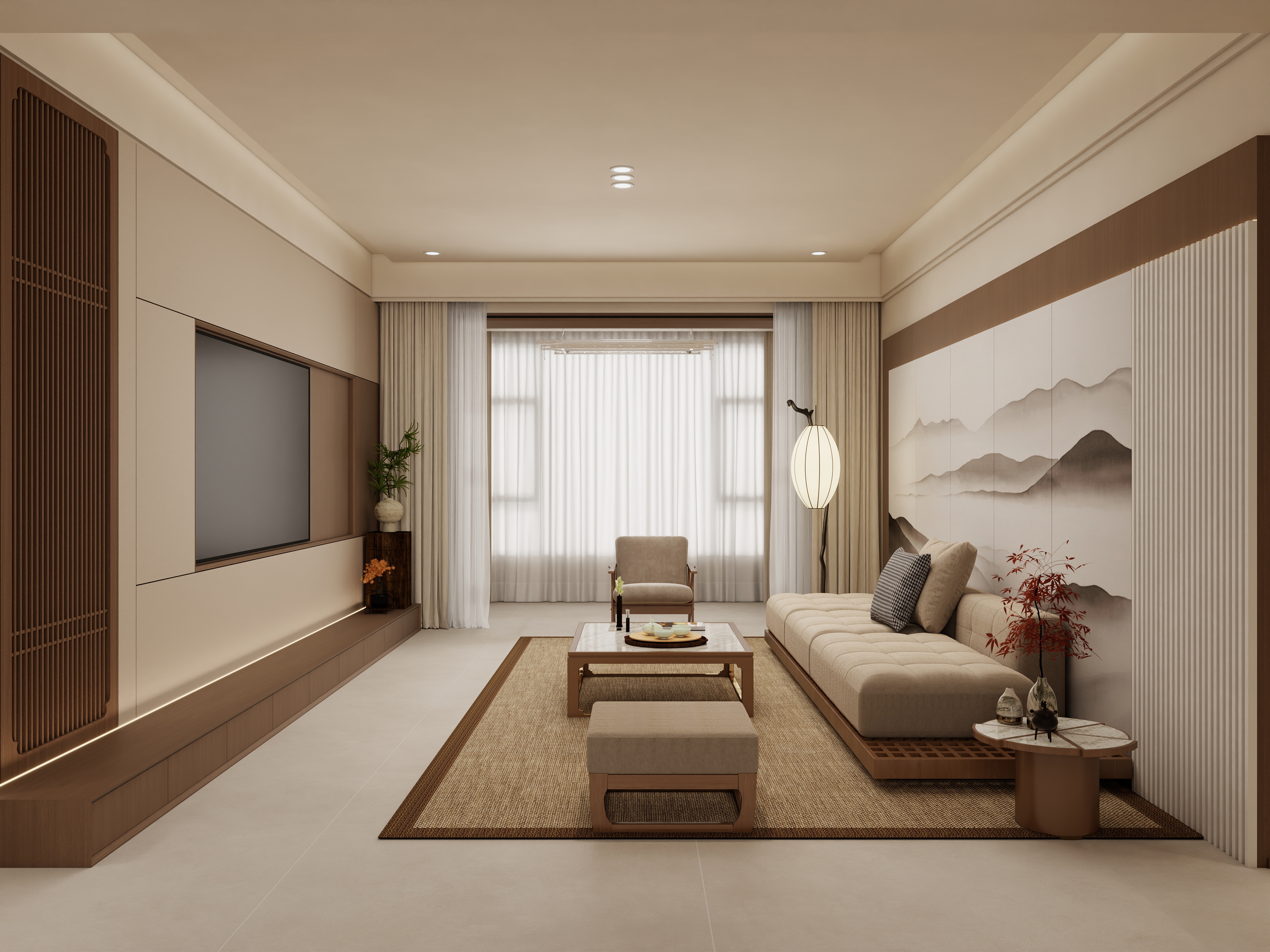 庄育霖-碣海名城135平新中式3室装修效果图