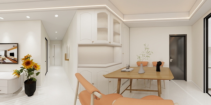 陕西弘奕尚建筑工程有限公司-乾基九境城宫女士极简奶油风全屋智能家居-装修设计方案