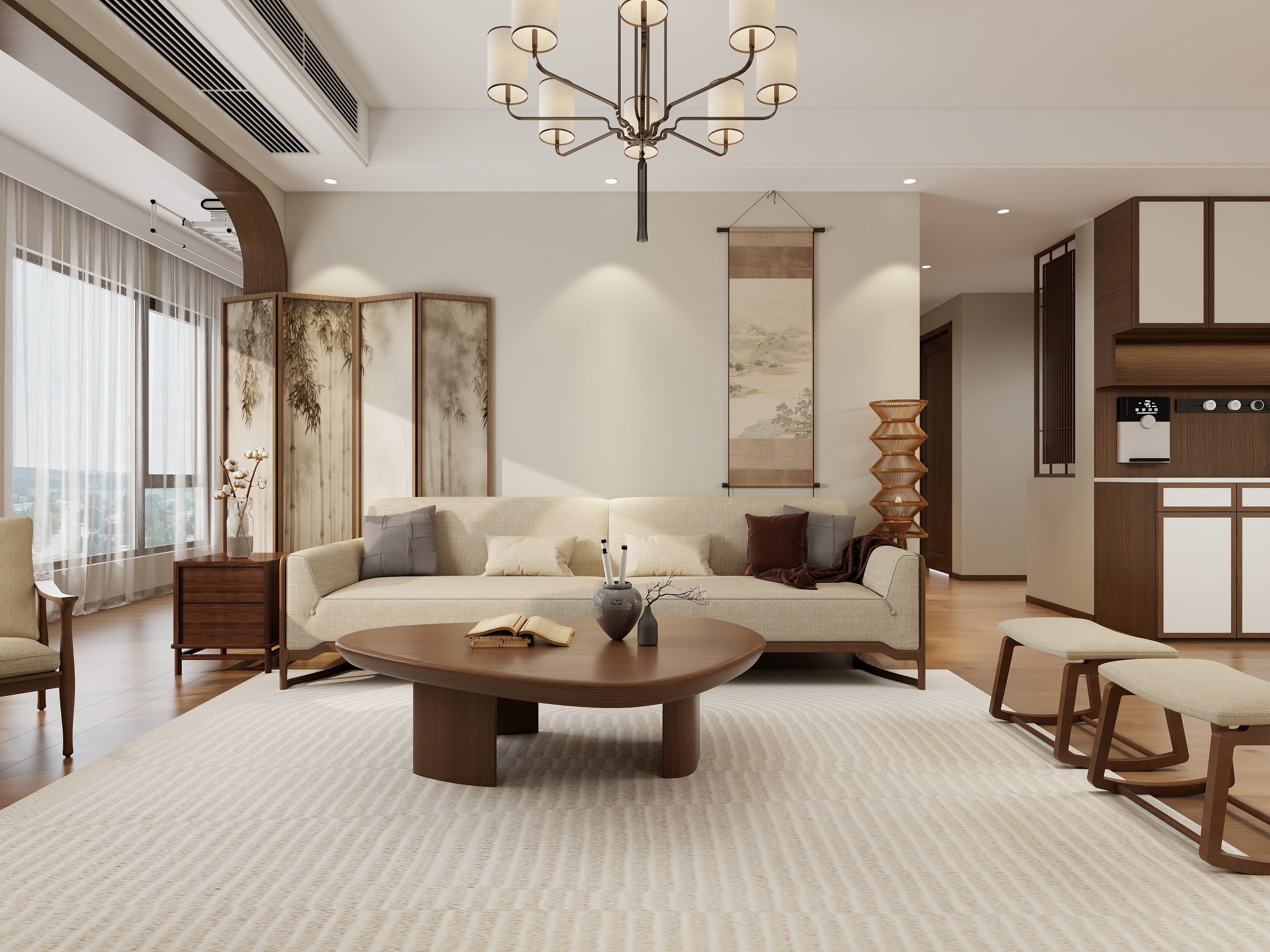 李青越-130平方新中式三居室样板间装修效果图