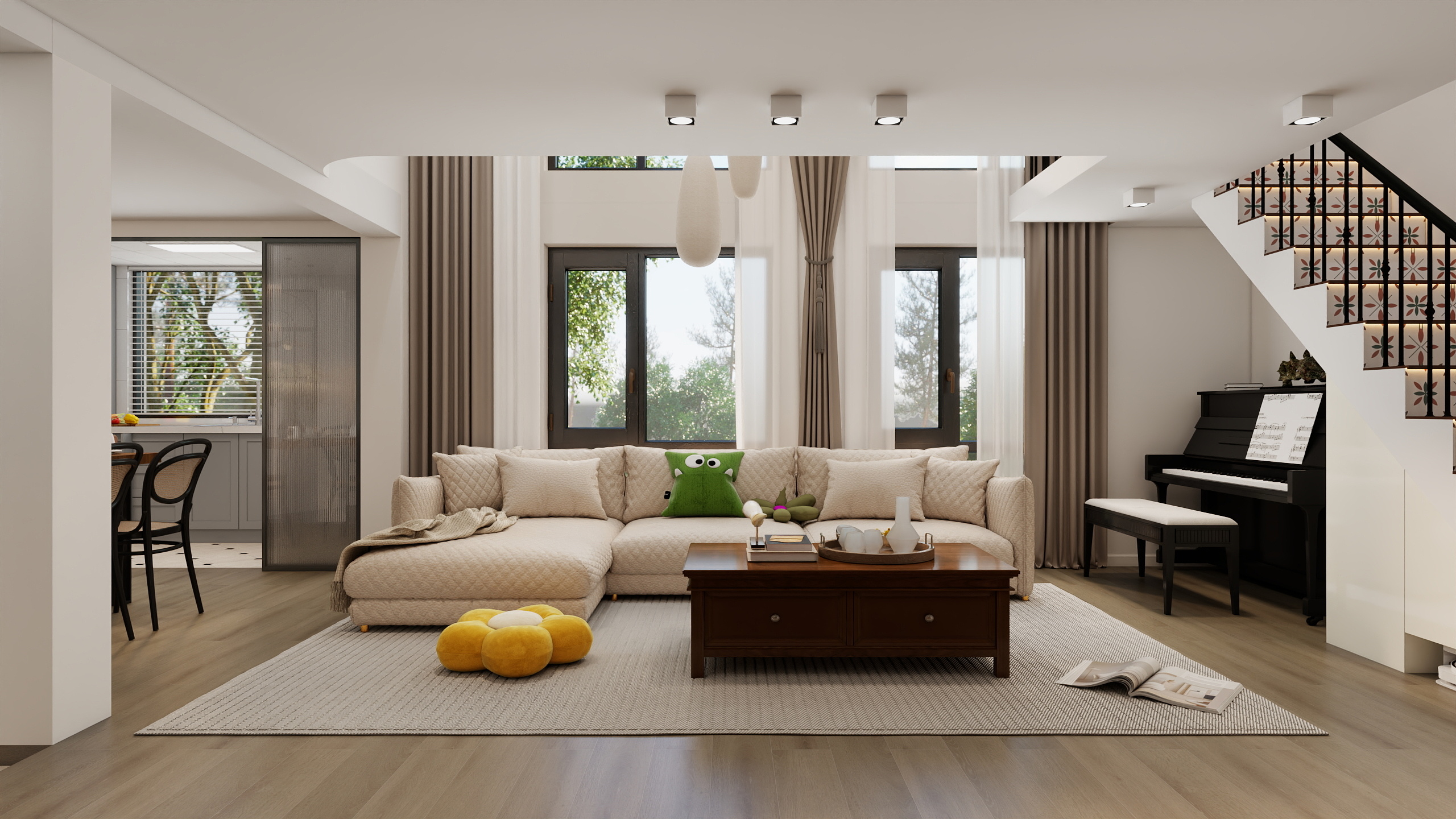 李青越-120方美式混搭风格复式样板间装修效果图