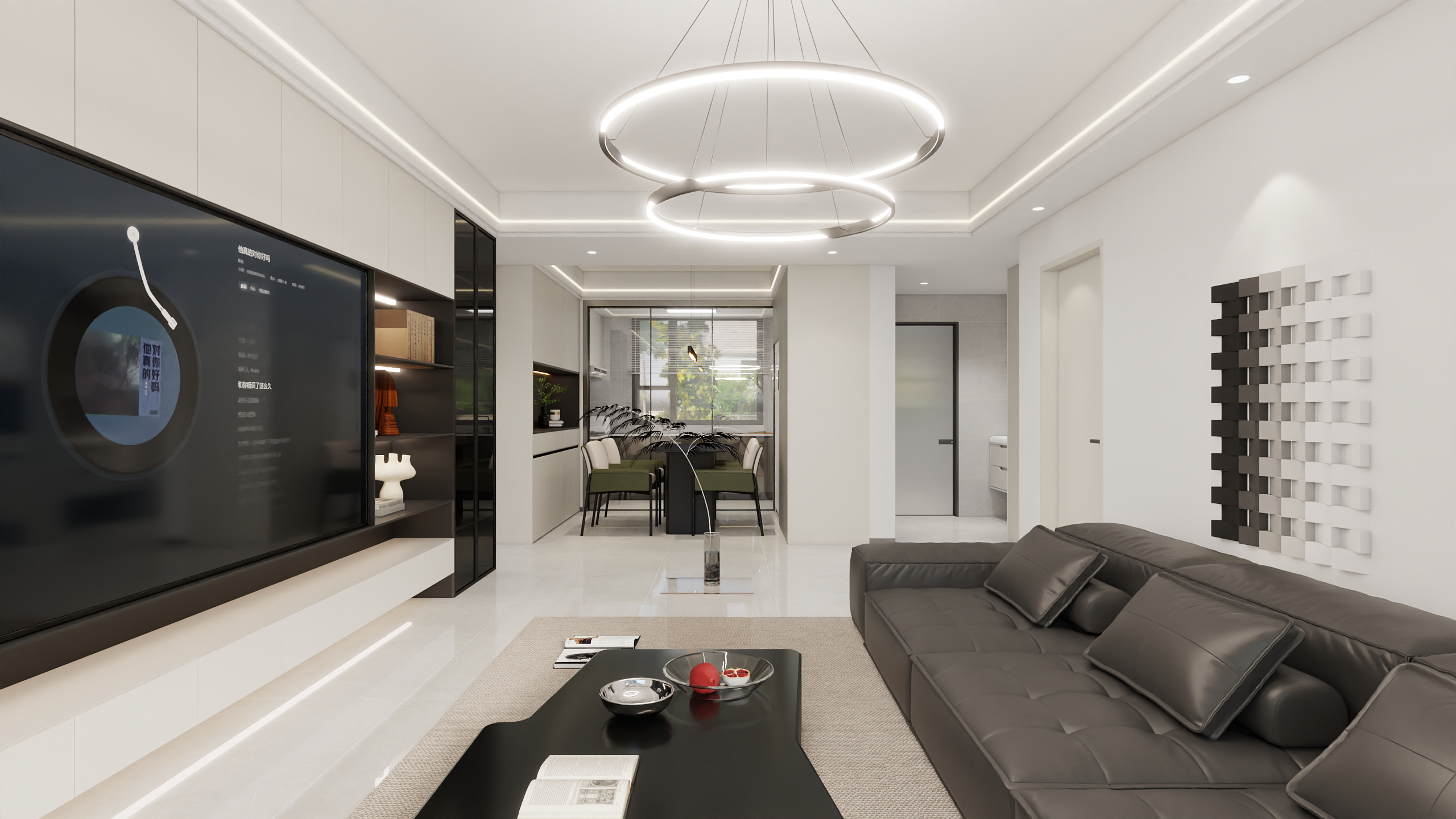 李青越-121方现代黑白灰三居室样板间装修效果图