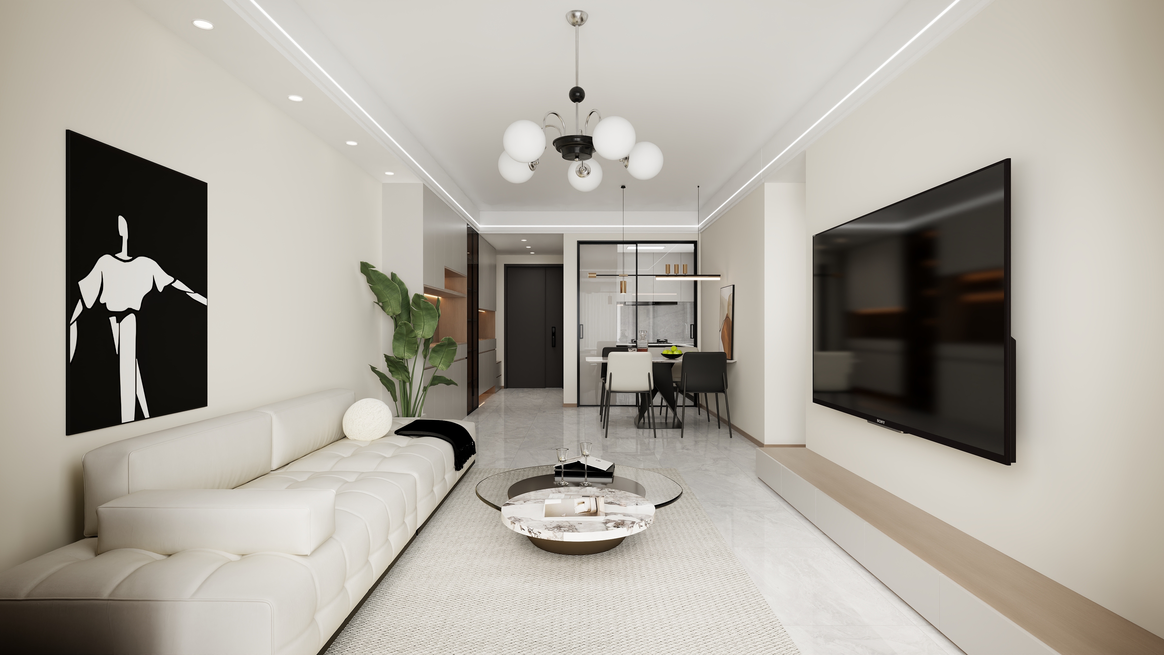 星空设计500一套-现代简约102㎡3室装修效果图