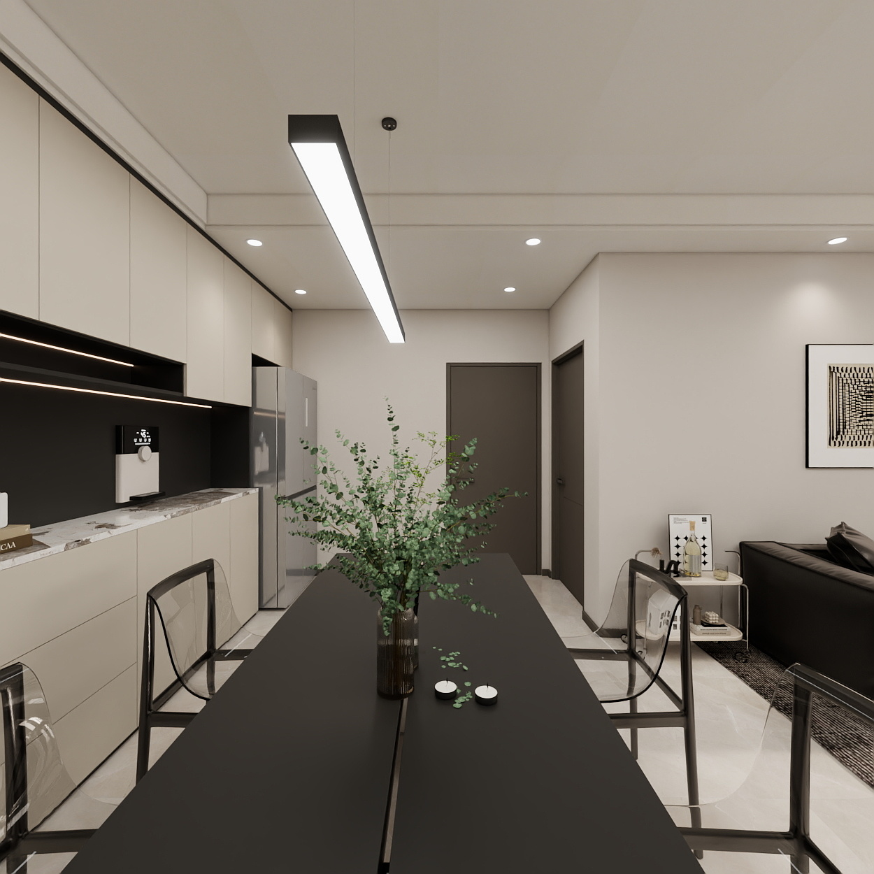 壹诺设计工作室-107㎡3室-现代简约  一层客餐厅装修效果图第5张