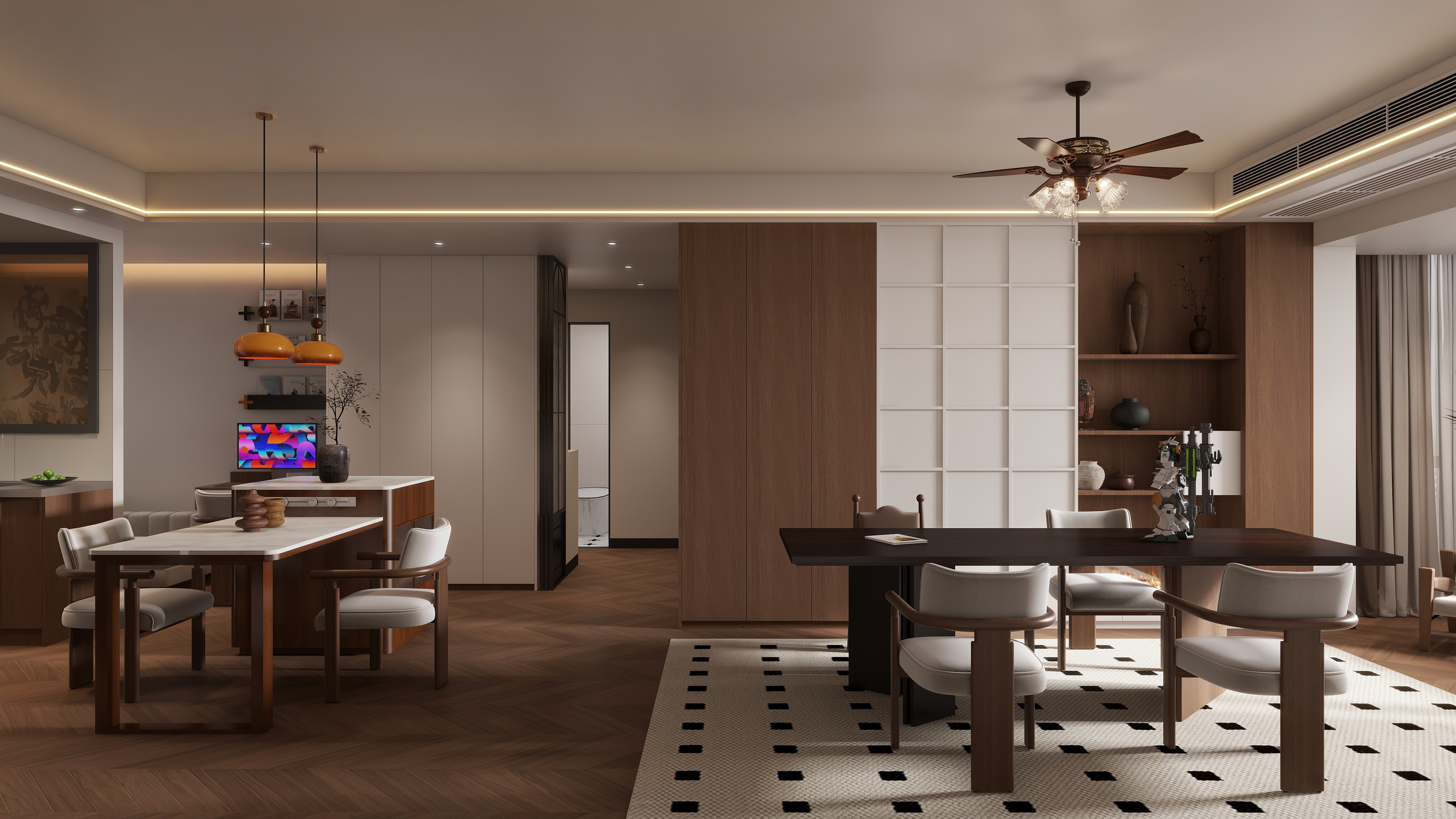 YZXDesign-招商海月花园——现代中古风去客厅化方案装修效果图