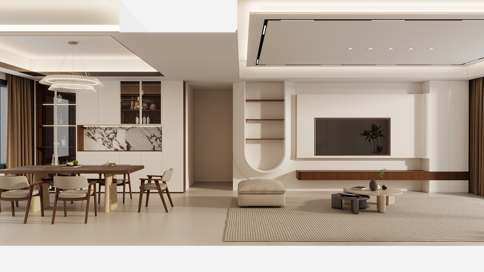 沃科设计-奶油风客餐厅 -装修设计方案