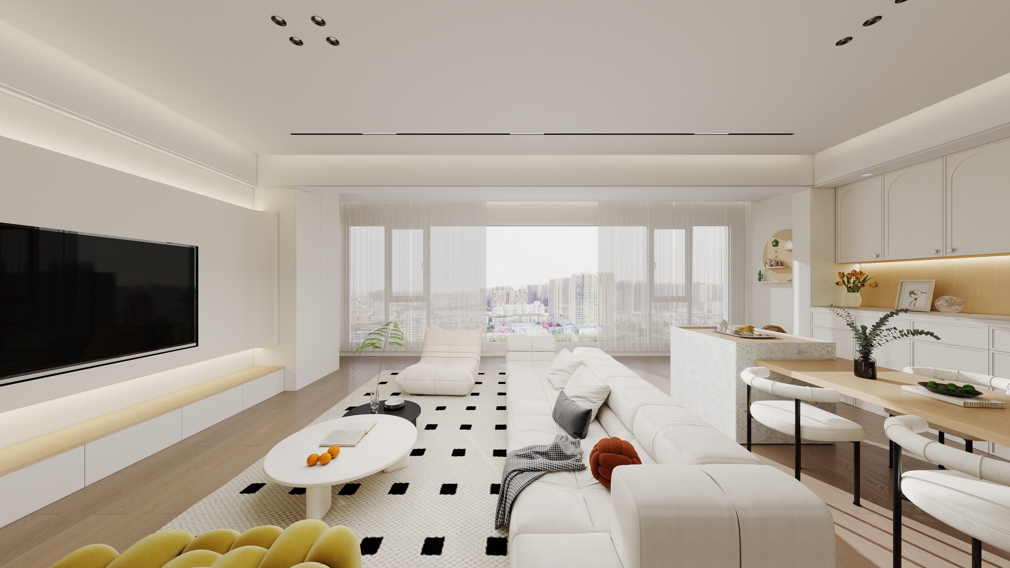 成都叠度设计-泸州市叙永县 锦华城138㎡-奶油风横厅 大平层-装修设计方案