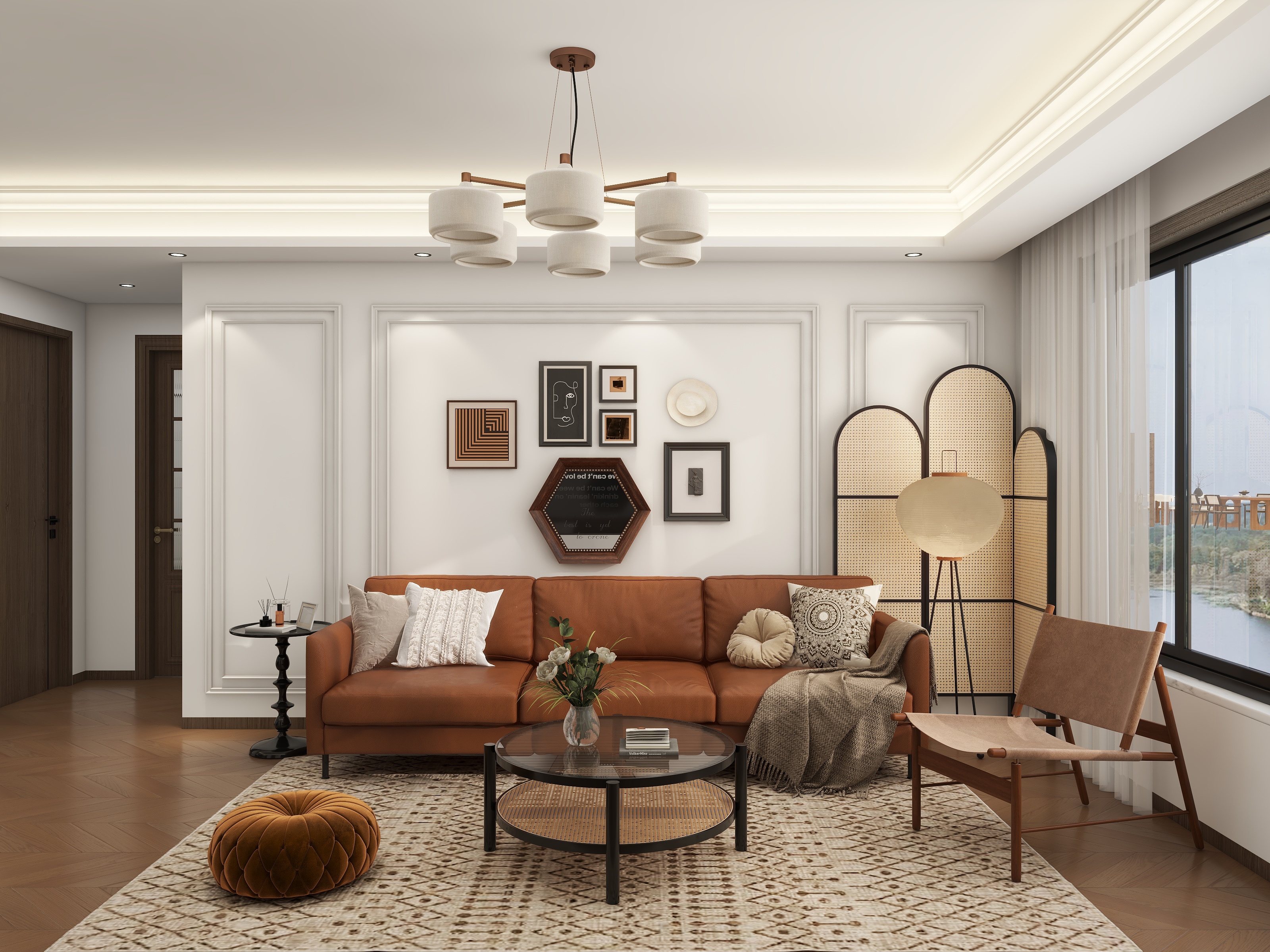 李青越-98方中古风格三居室样板间装修效果图