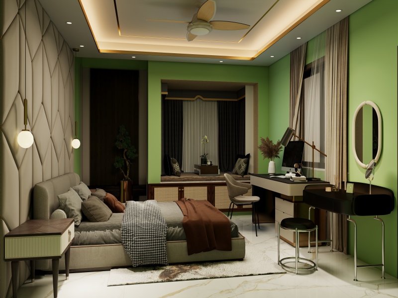 Modern Green Grey Bedroom Design Ideas