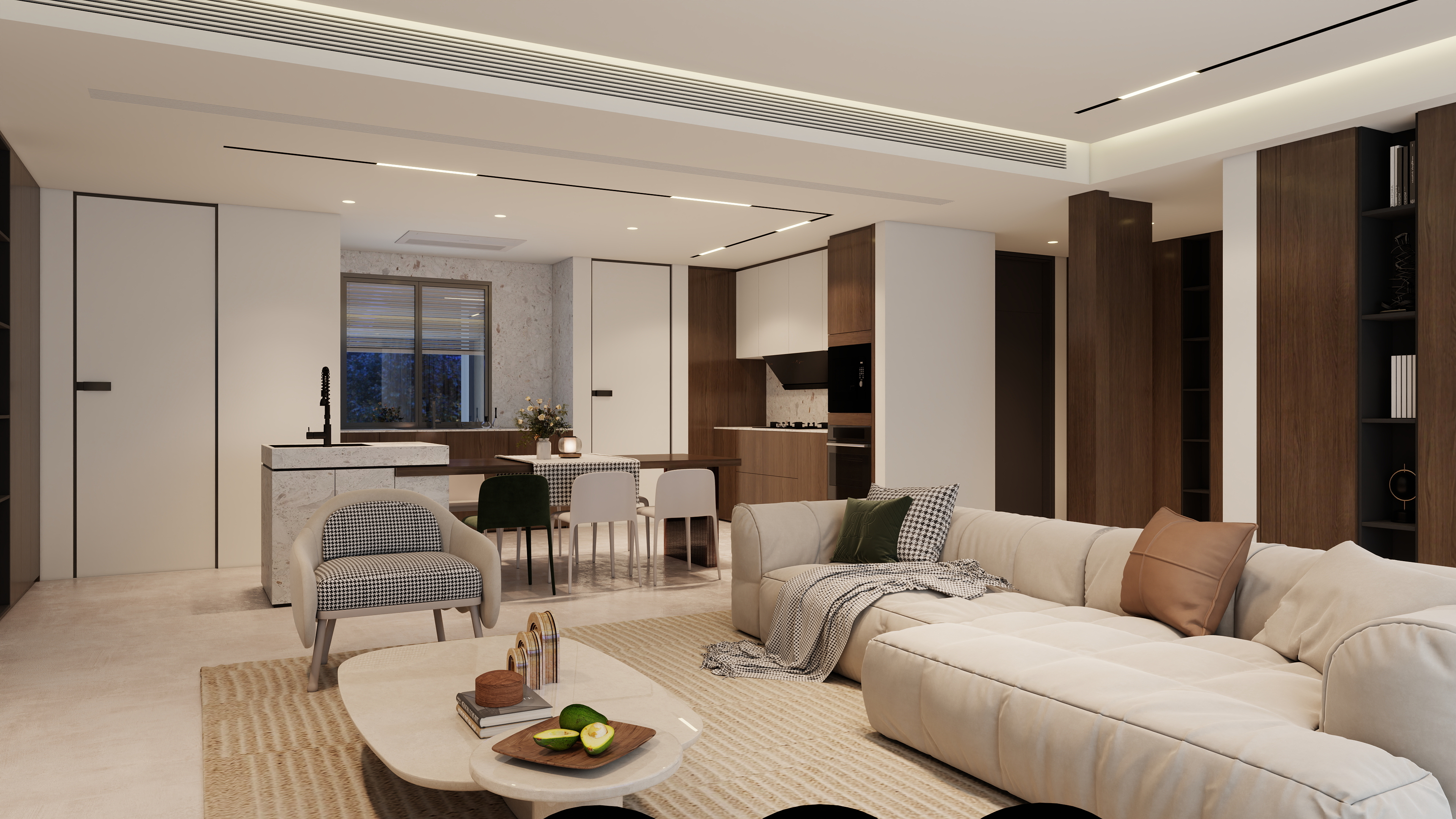 大金空调官方-简素之居—150㎡简约原木风客餐厅装修效果图