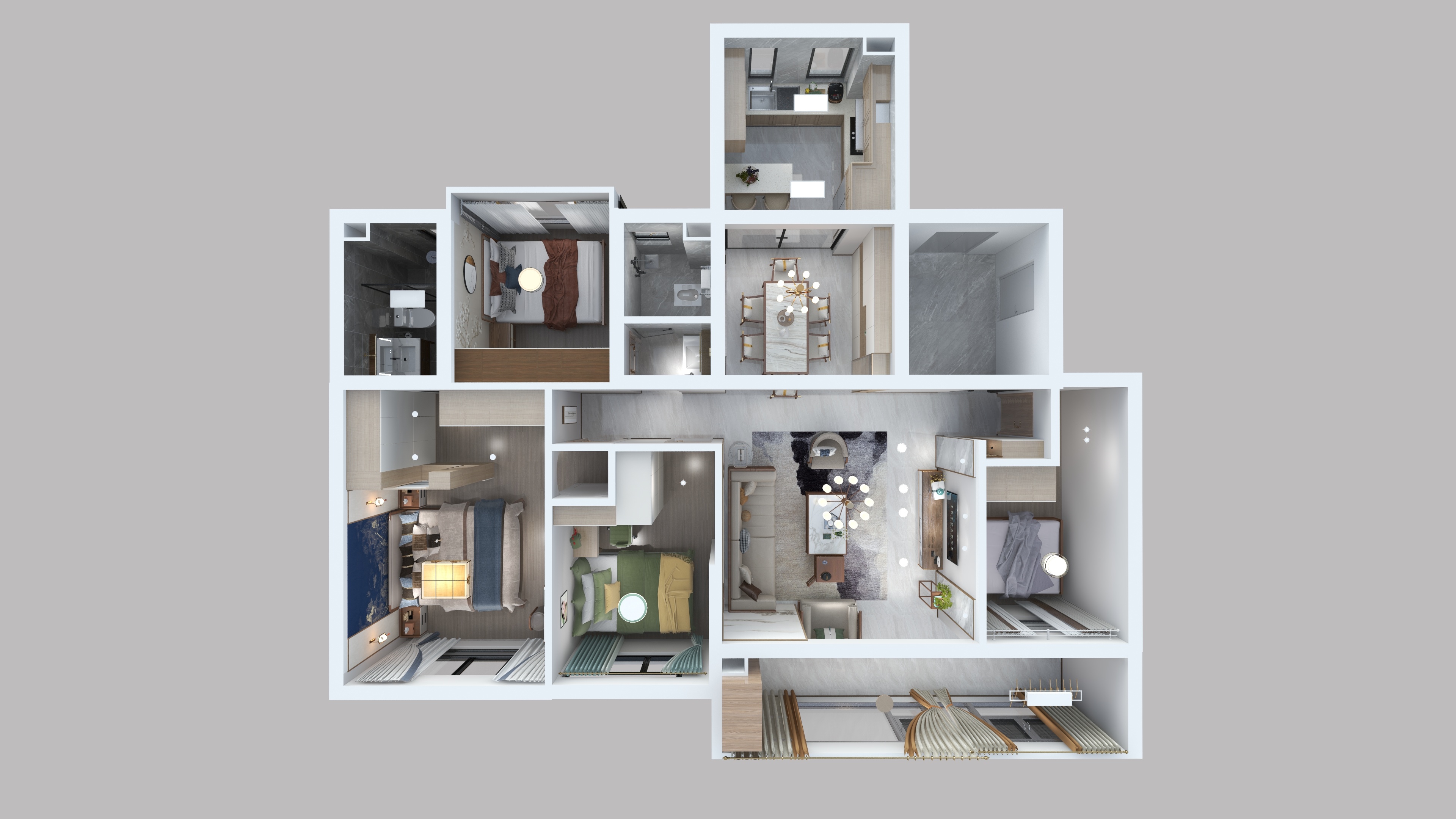 设计师汤大王-书香府D户型128平拆改方案新中式-装修设计方案