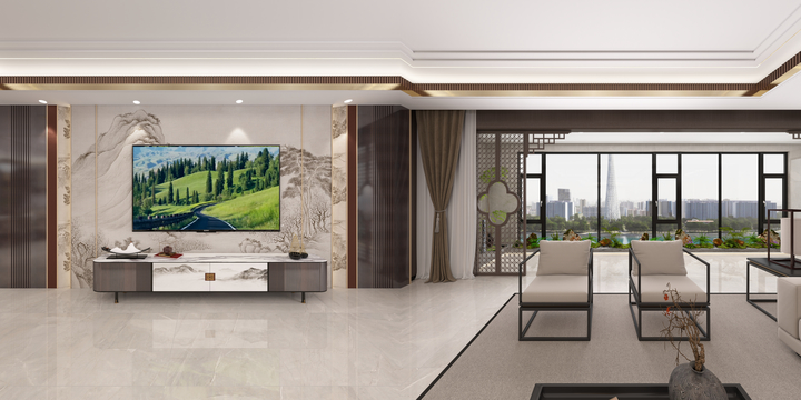 Anju设计-新中式风格案例（大客厅）-装修设计方案