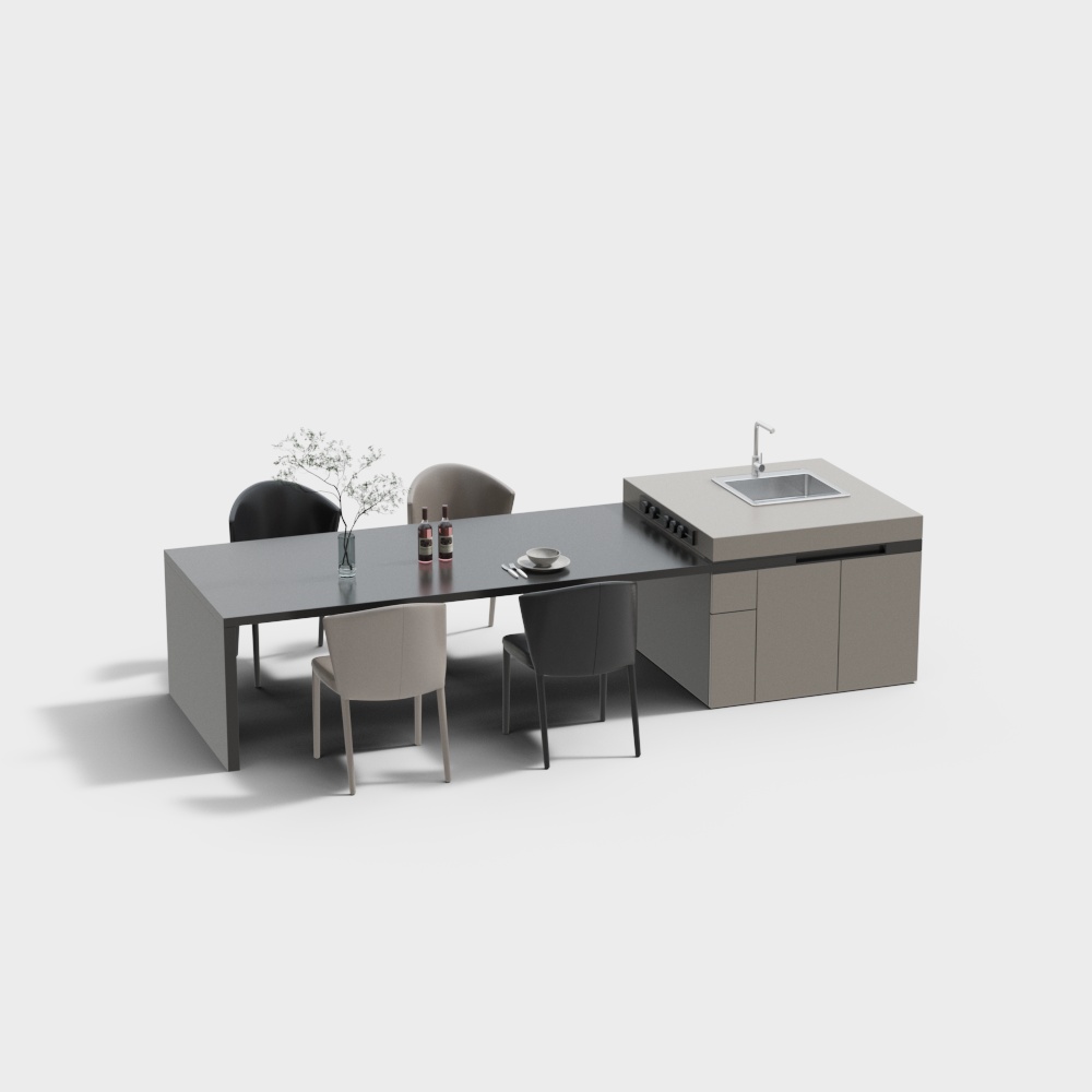 现代客餐厅中岛台3D模型
