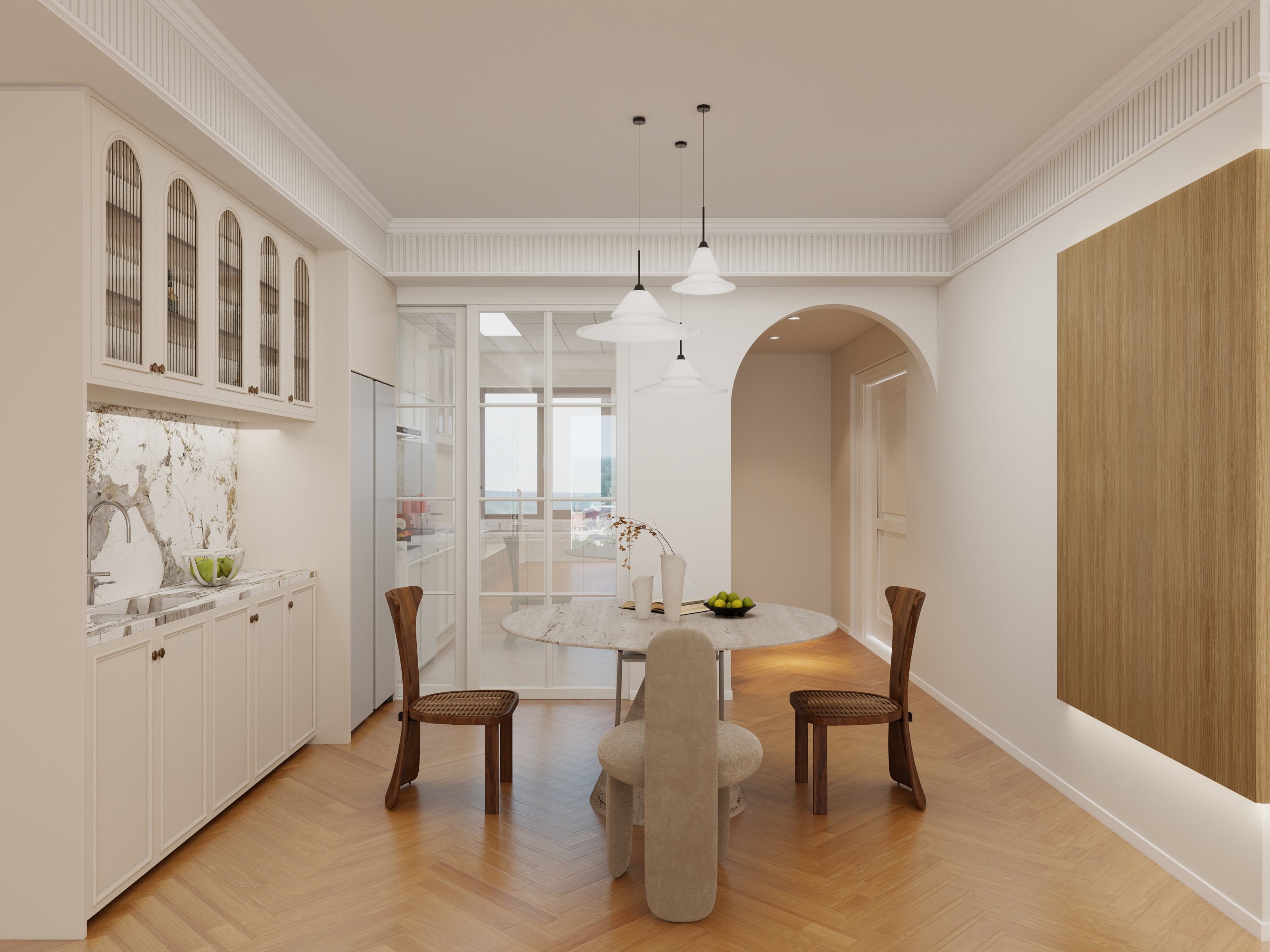 I设计师CC-法式原木风143㎡三室两厅装修效果图