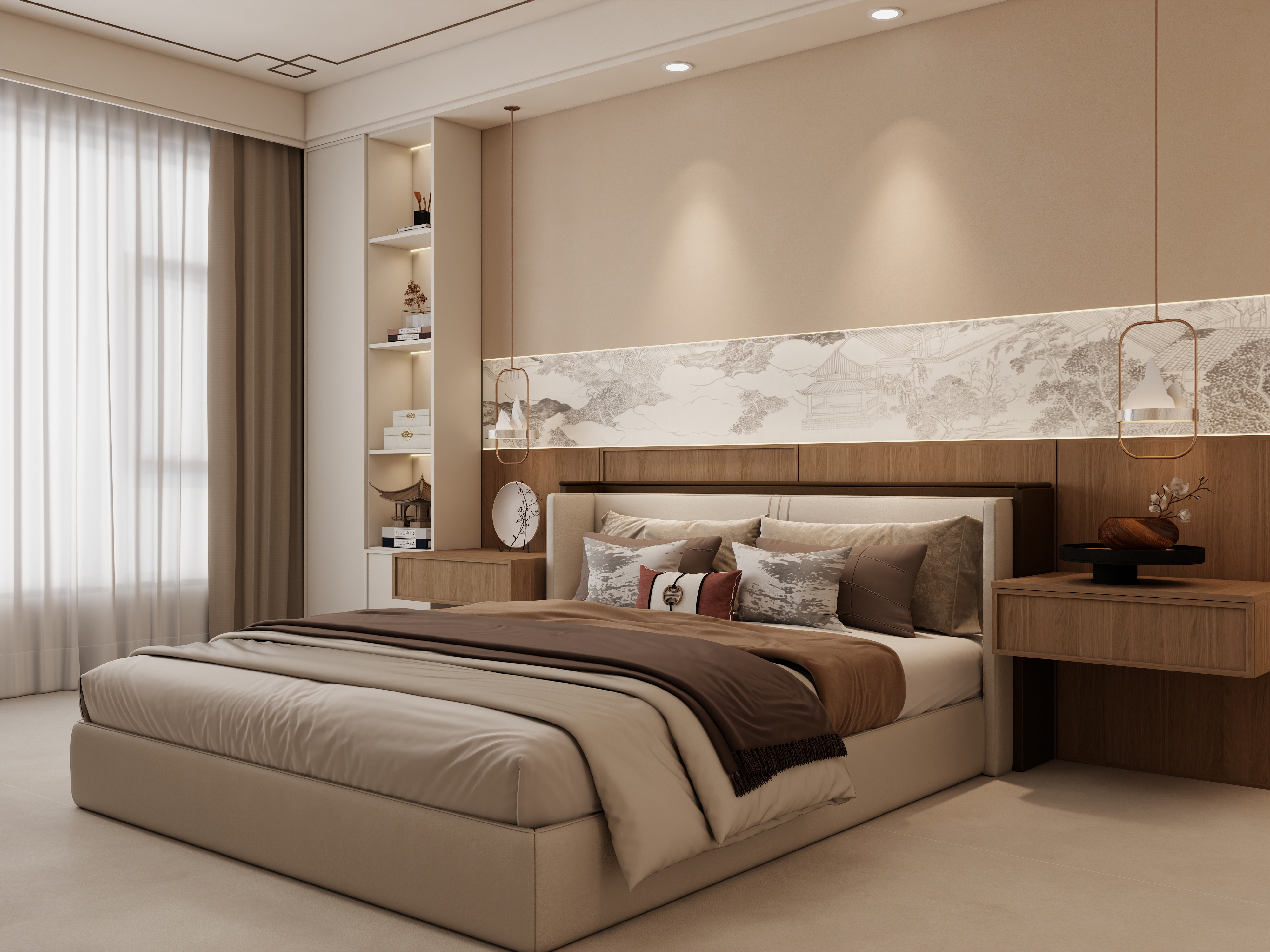 庄育霖-凯旋花园144平新中式3室装修效果图