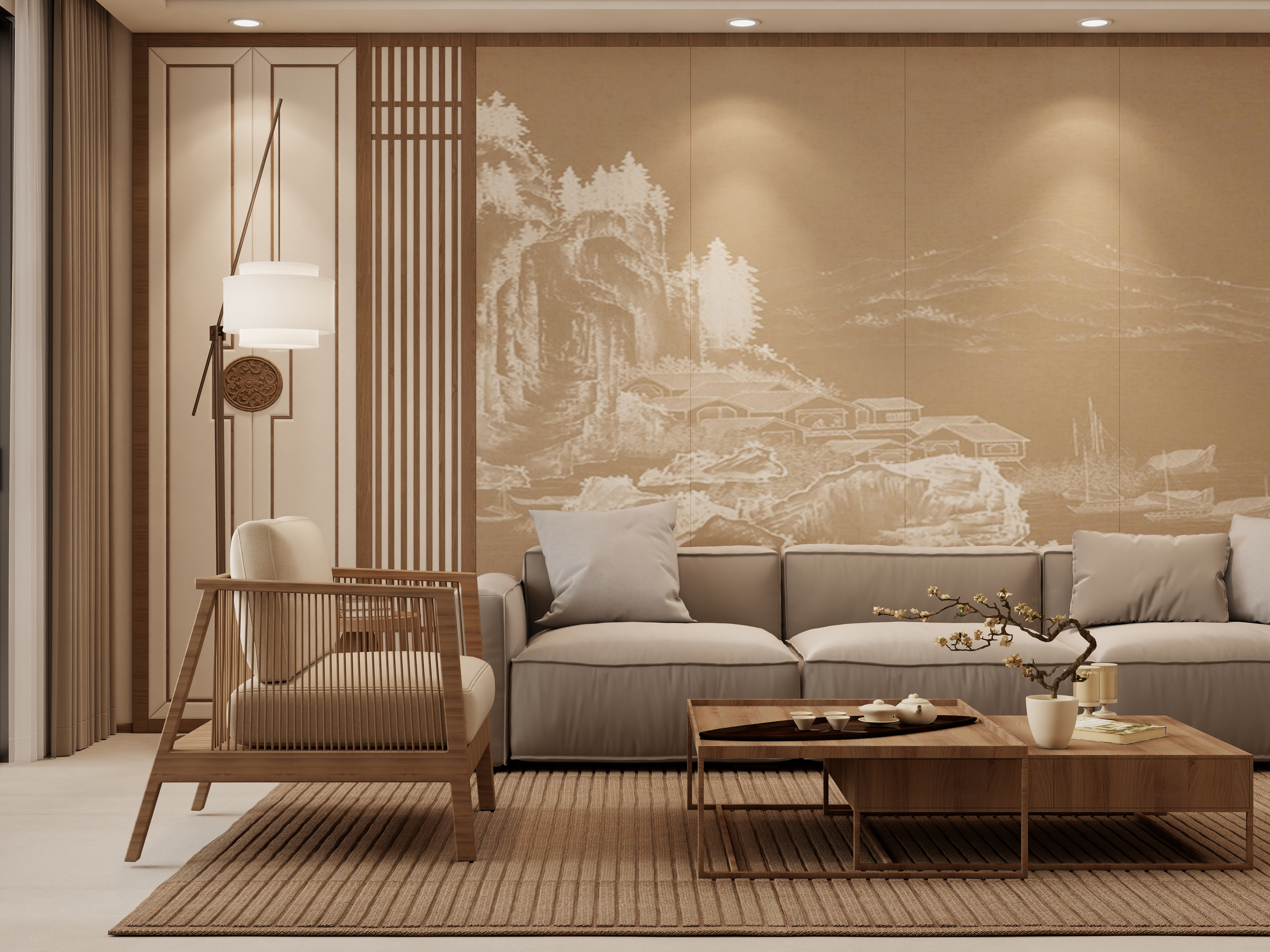 庄育霖-凯旋花园144平新中式3室装修效果图