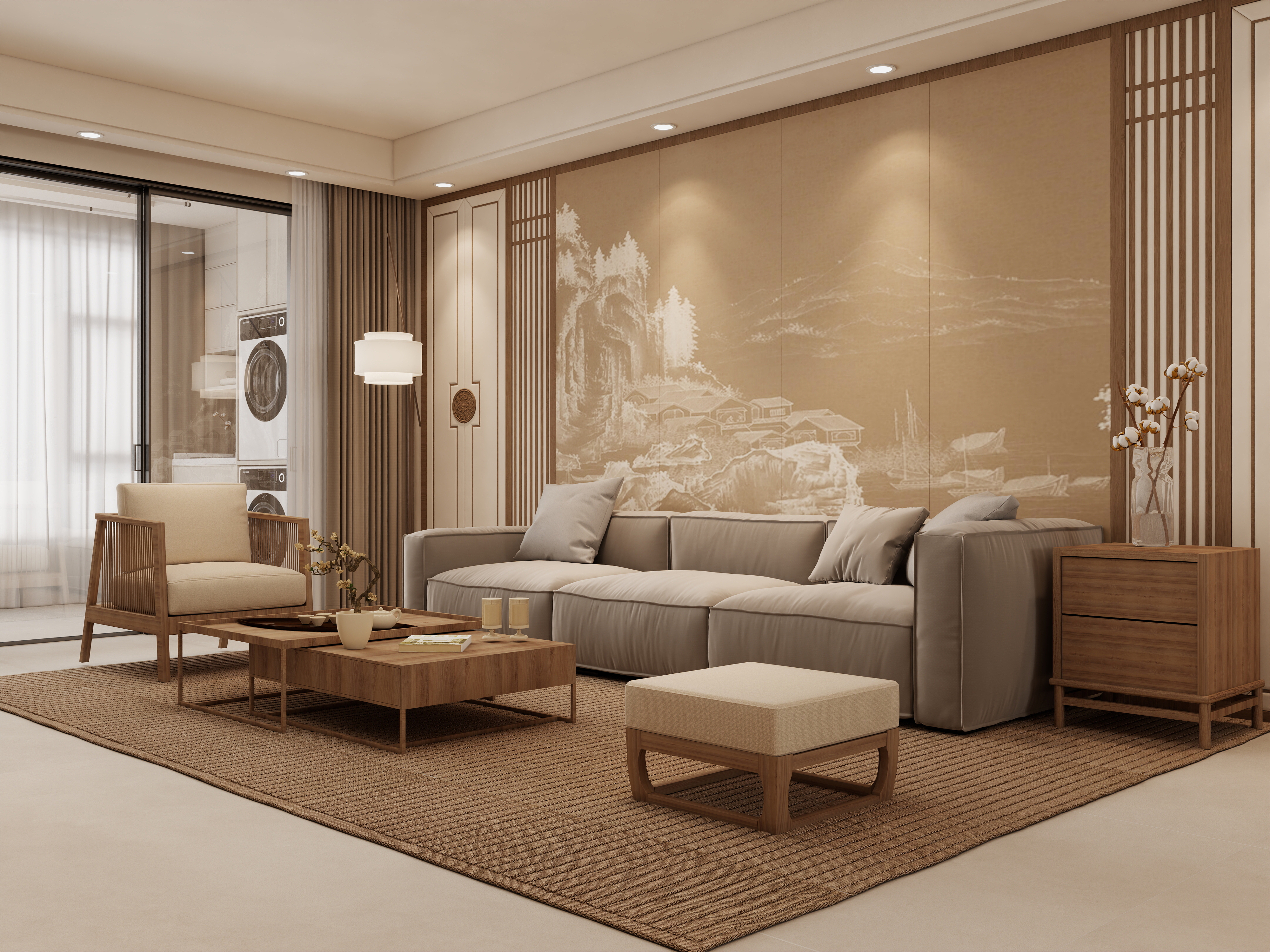 庄育霖-凯旋花园144平新中式3室装修效果图