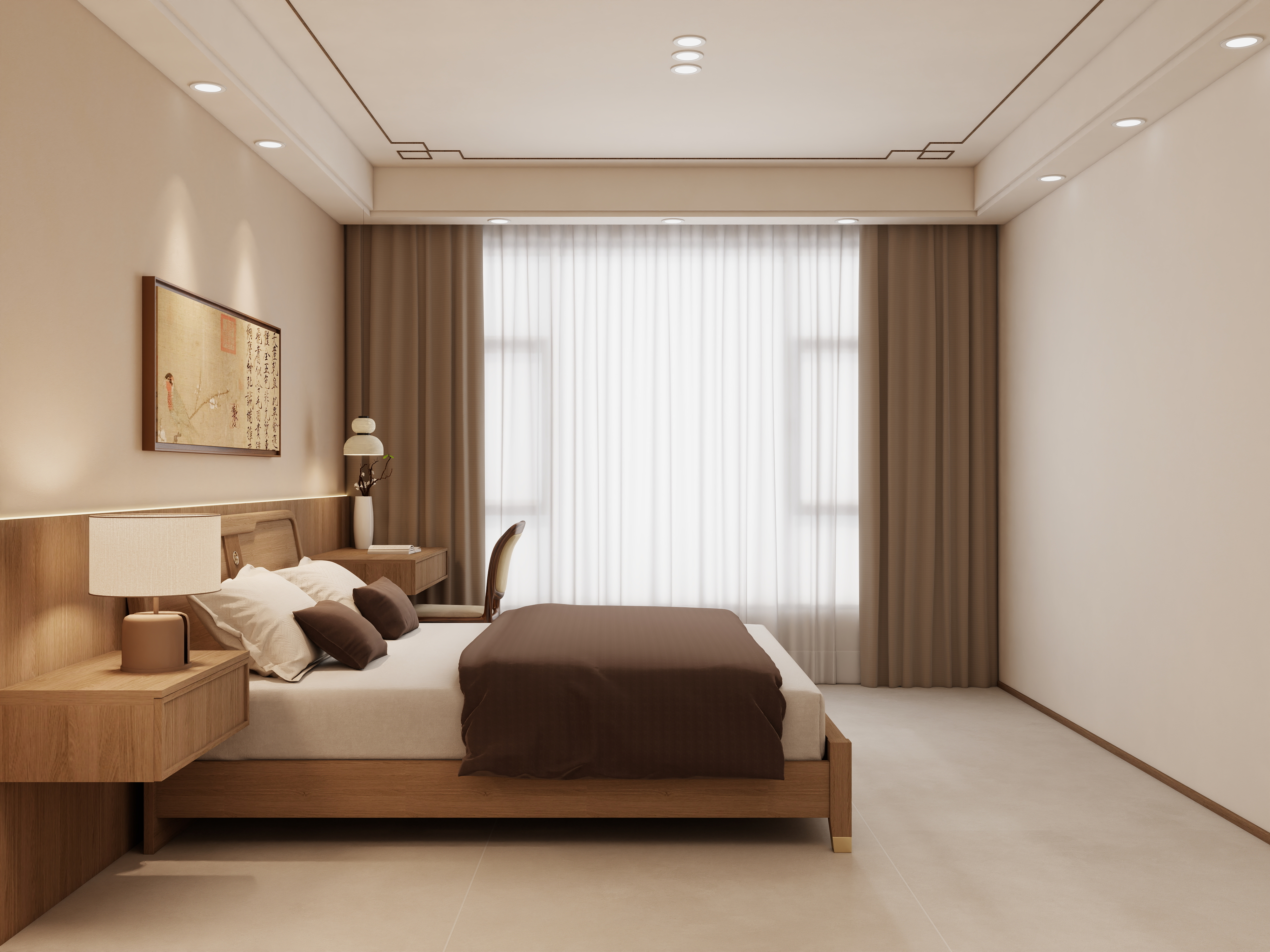 庄育霖-凯旋花园144平新中式3室装修效果图