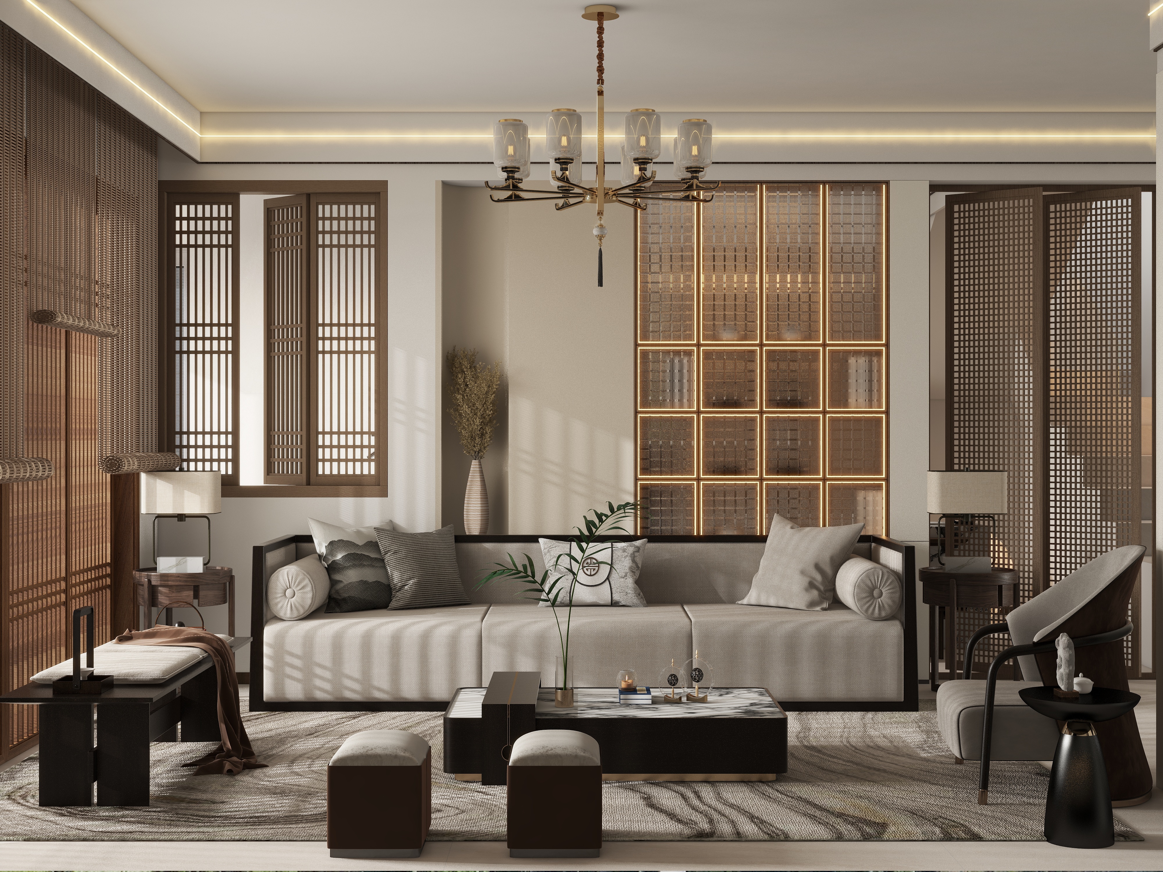 设计师珂源-新地东方花都新中式155㎡4室装修效果图