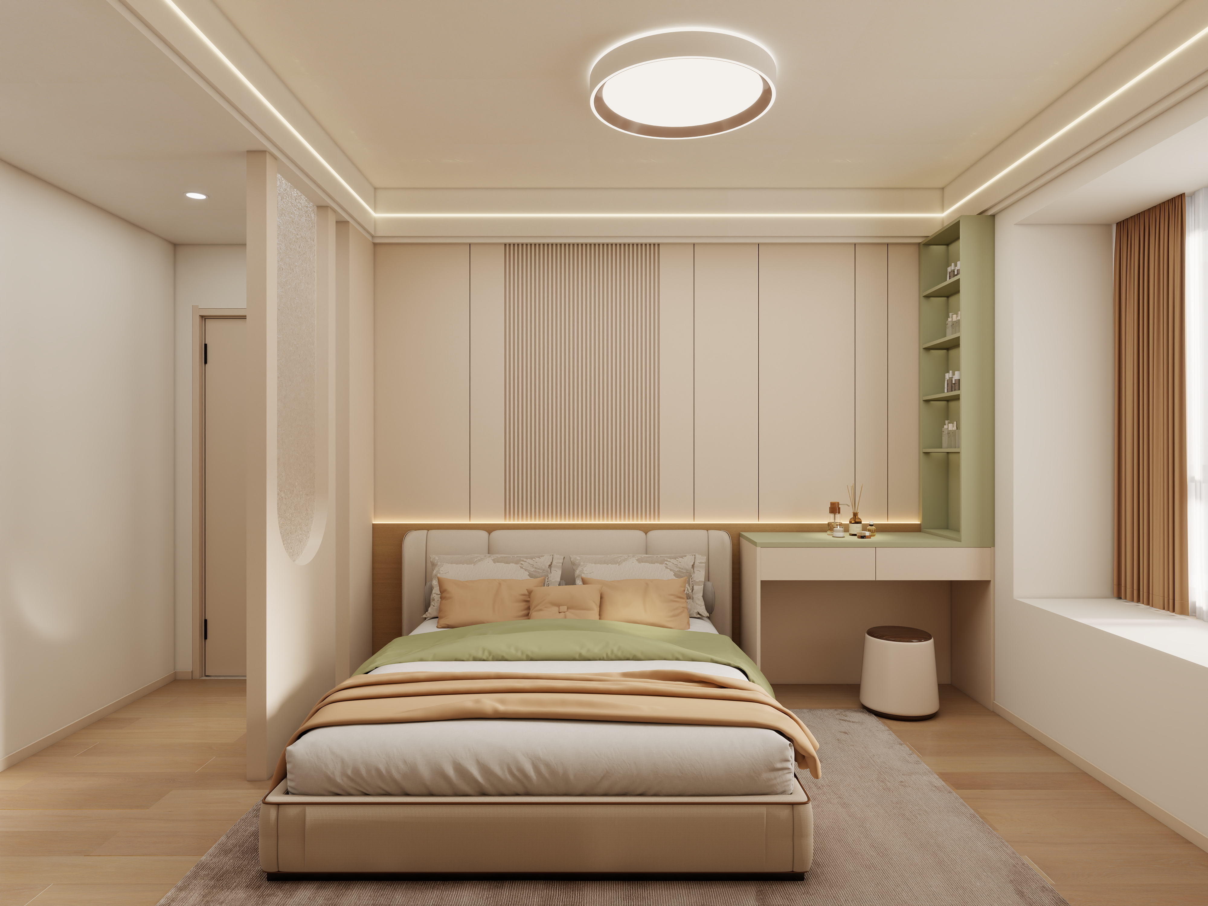 壹诺设计工作室-115㎡3室-奶油原木风装修效果图