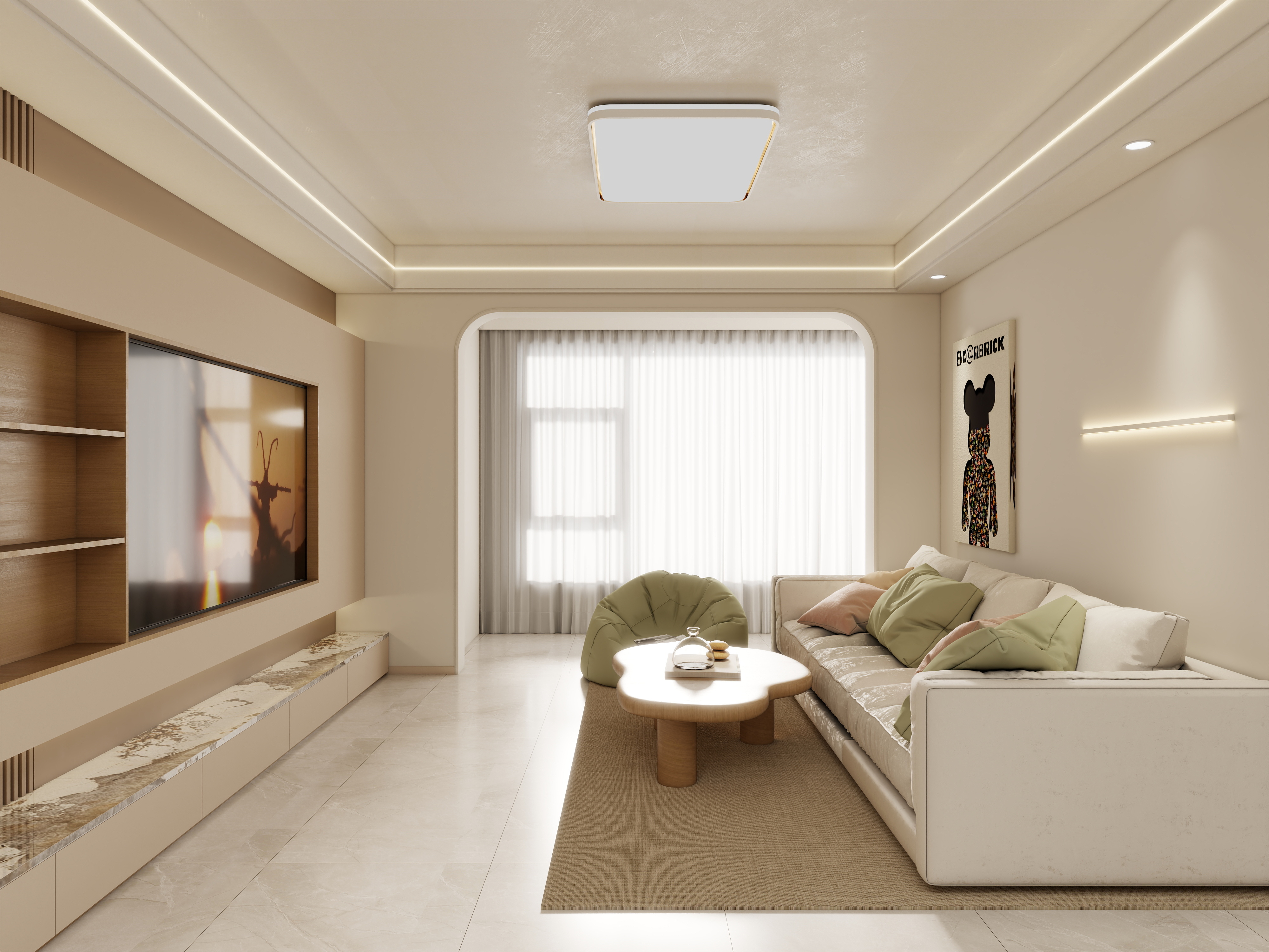 壹诺设计工作室-118㎡3室-奶油风装修效果图