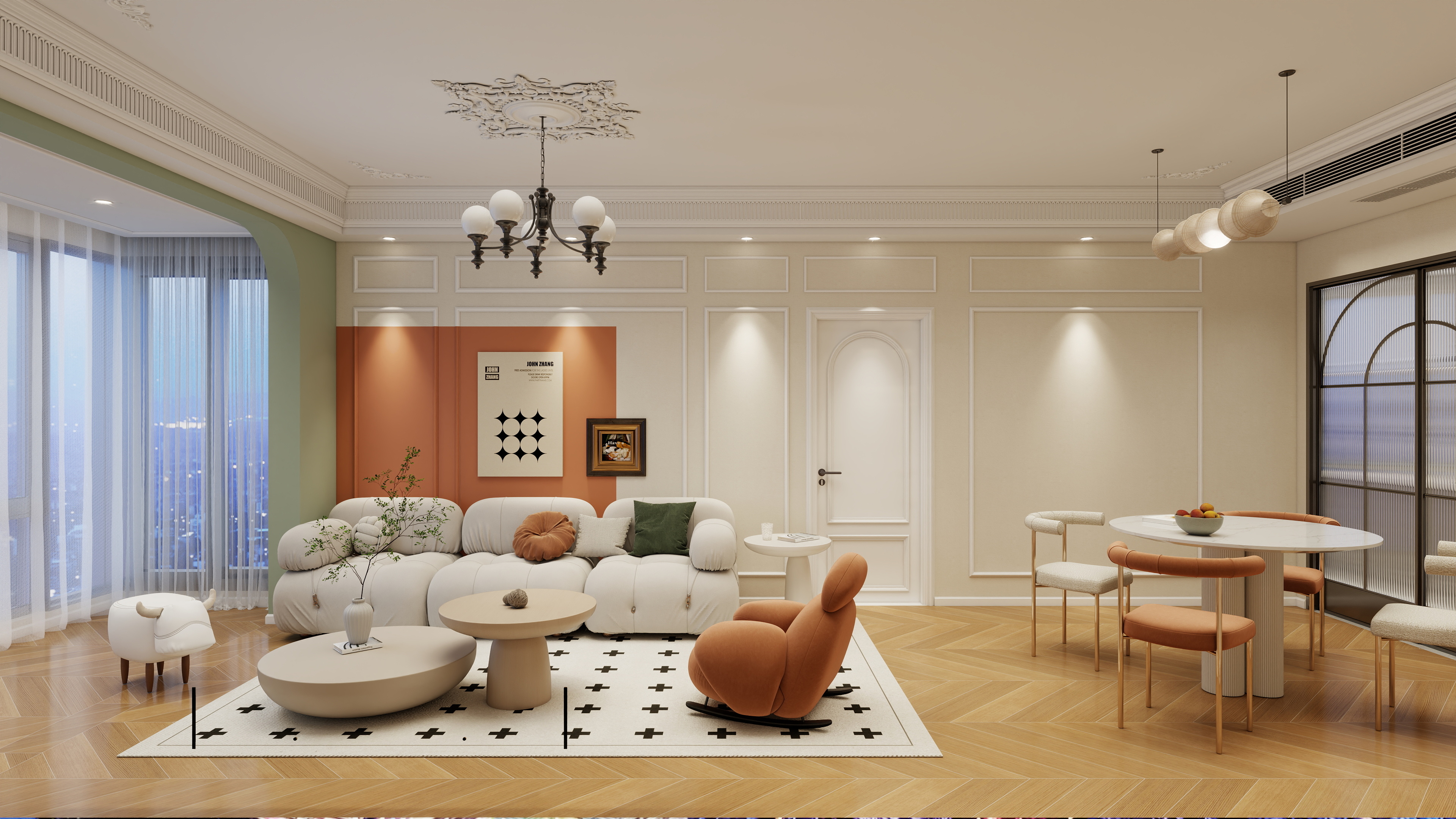 爱荣装饰工程有限责任公司-中致。首院96㎡法式奶油风-装修设计方案