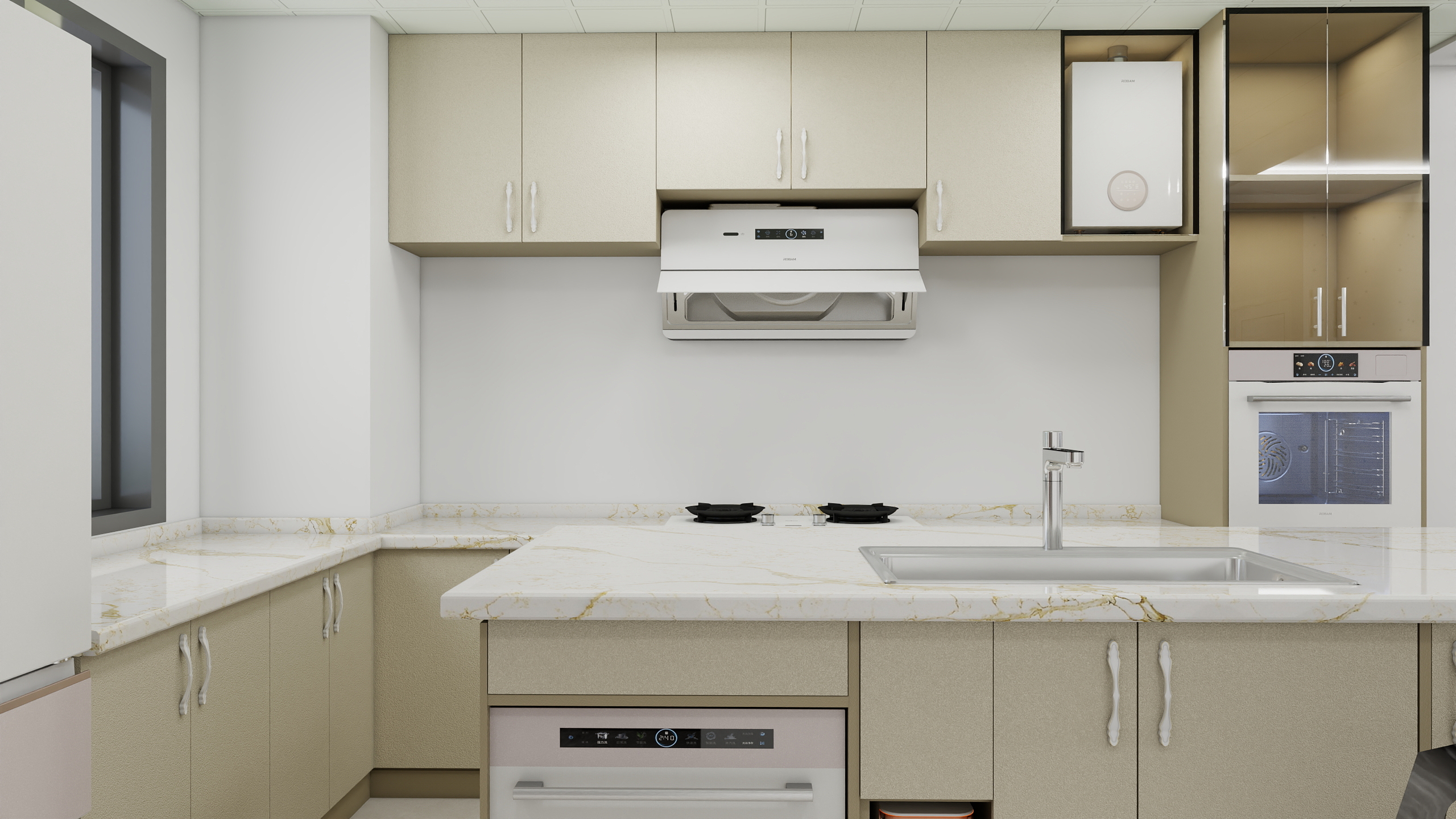 不见了JGQI-玫瑰盐系套装G30-现代风格-开放式L型带岛台-12平-秦思艳-装修设计方案