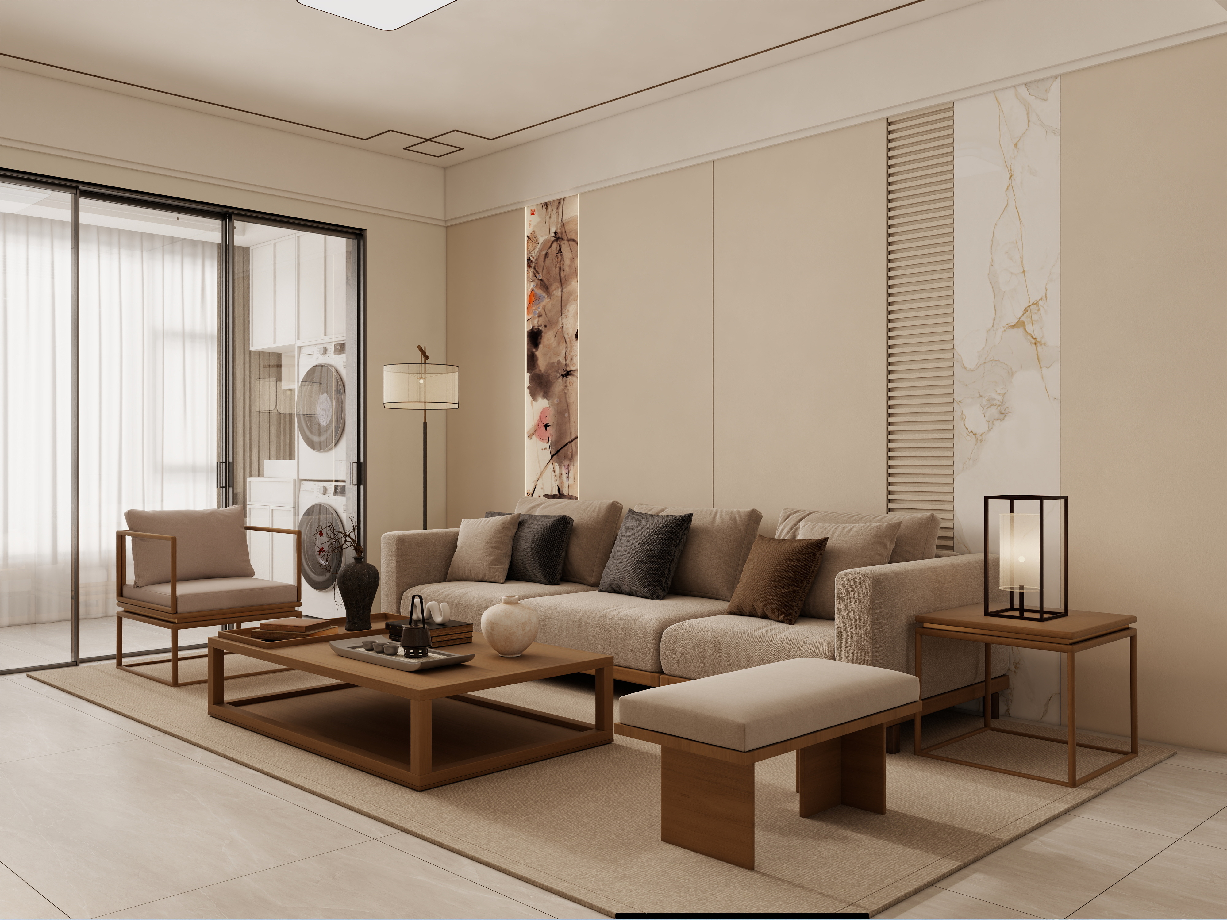 庄育霖-剑桥春雨110平新中式3室装修效果图