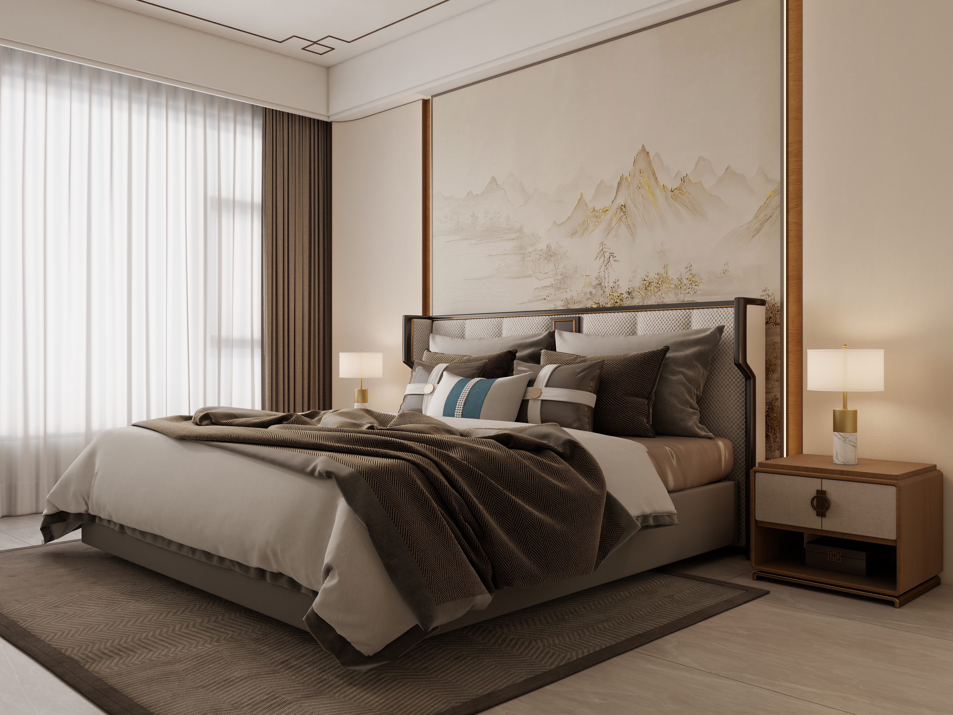 庄育霖-剑桥春雨110平新中式3室装修效果图