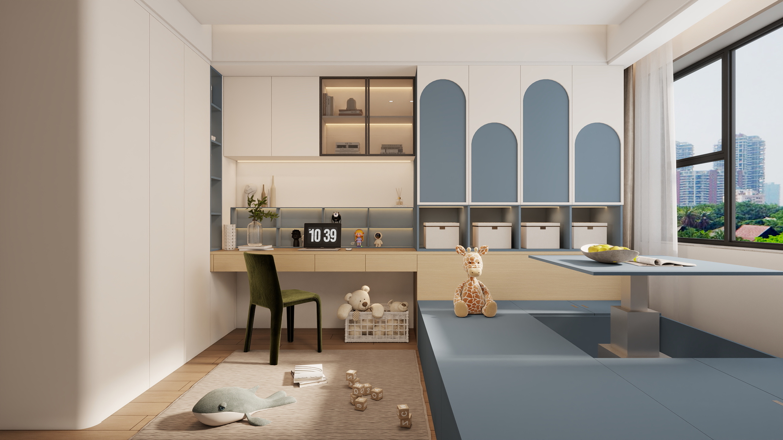 Lind.-D147.现代蓝色榻榻米卧室-装修设计方案