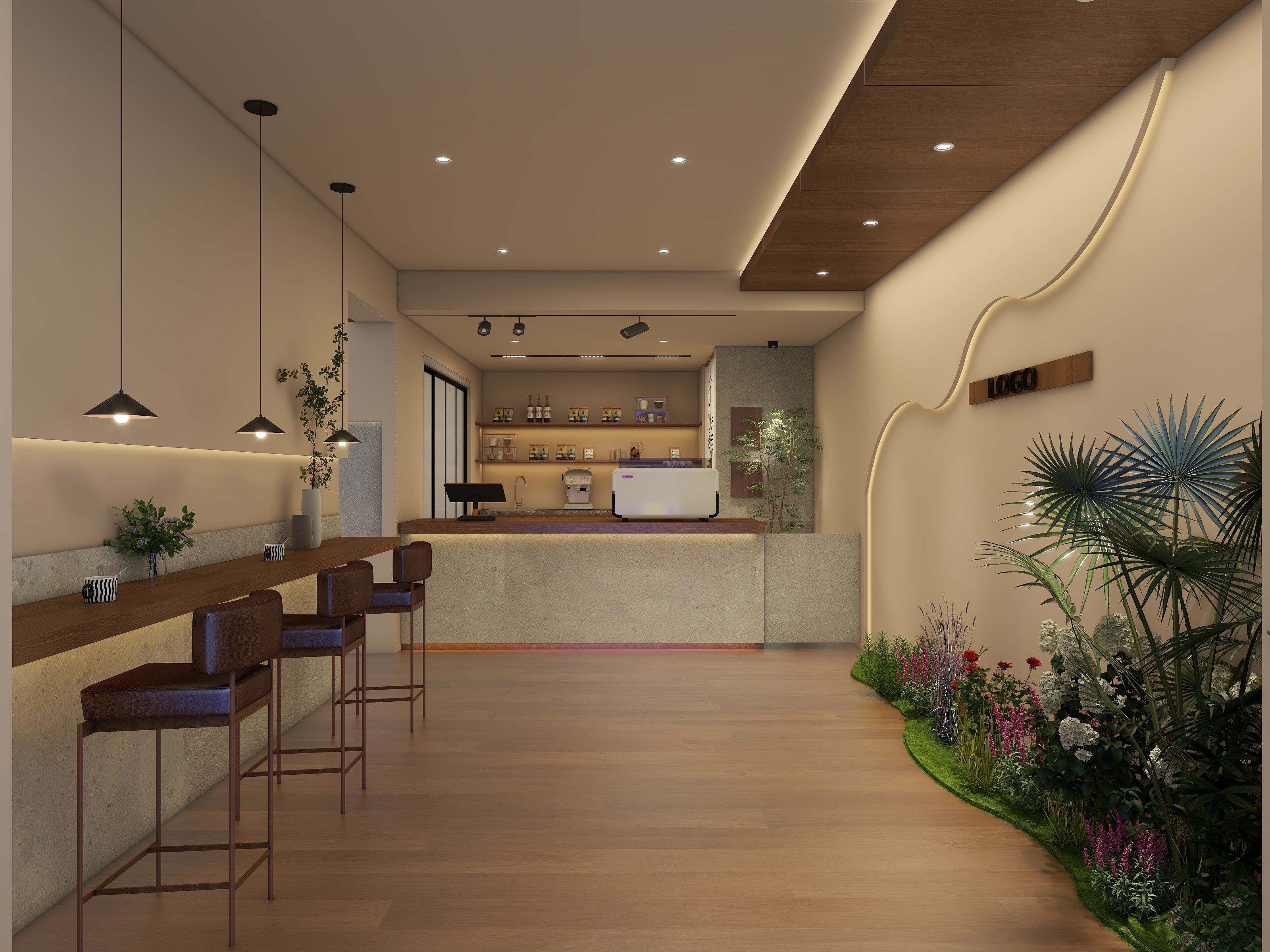 PK空间設記-佛山104房改造氛围感咖啡店装修效果图