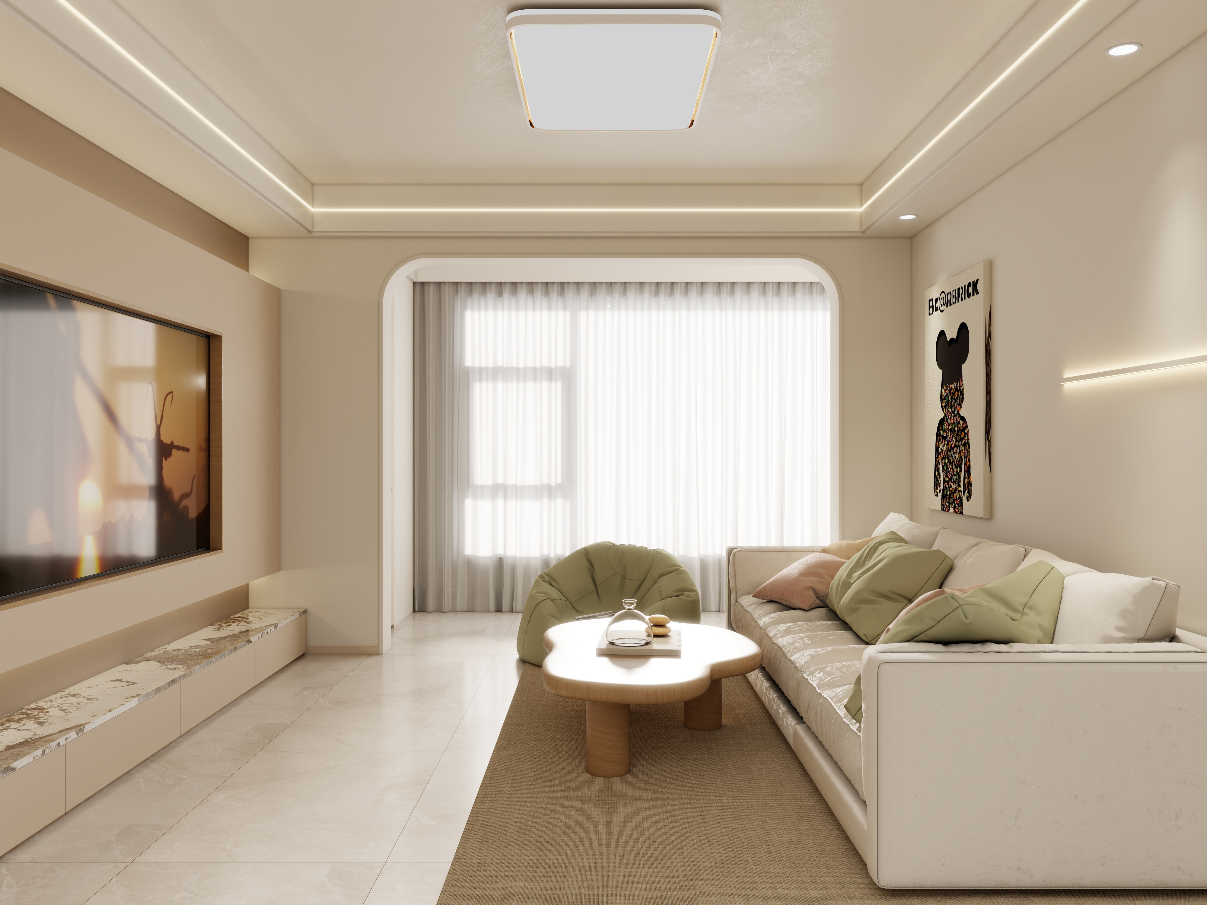 壹诺设计工作室-115㎡3室-奶油原木风装修效果图