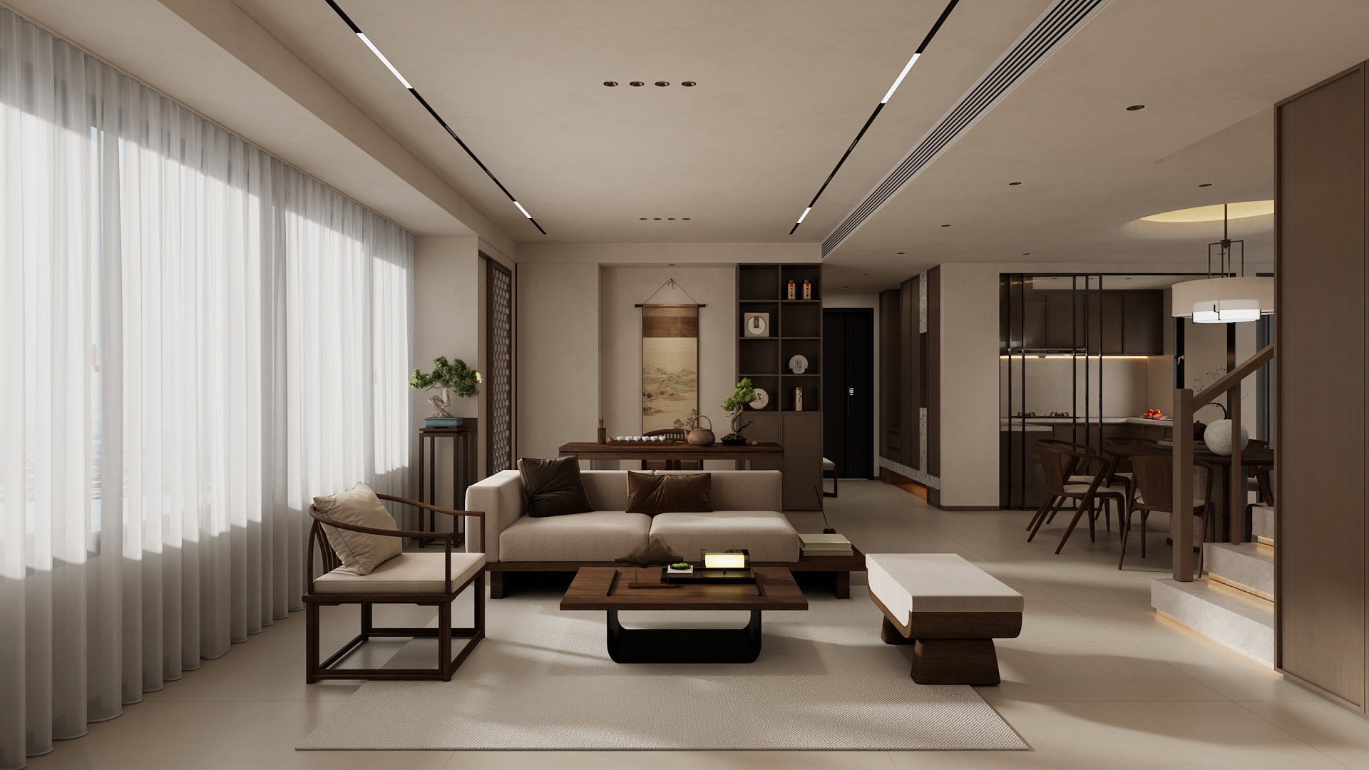 壹维空间设计-220m²新中式风格设计装修效果图