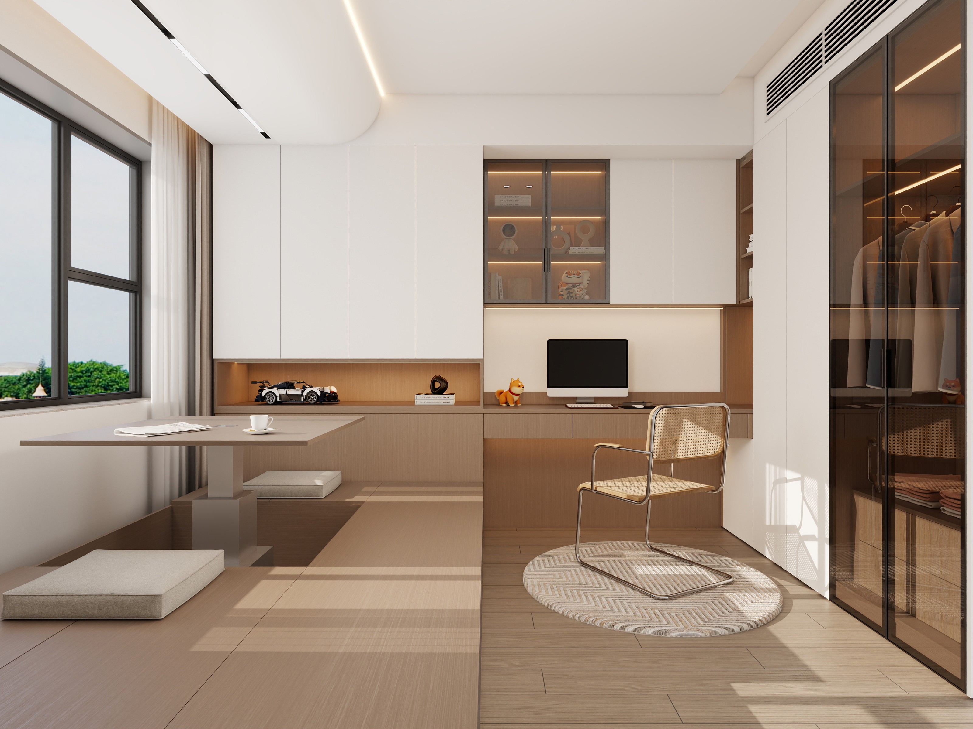 Lind.-D151.现代胡桃木榻榻米卧室-装修设计方案