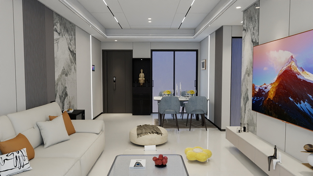 顶晟艺术吊顶木饰面背景墙-世贸璀璨1栋1003-装修设计方案