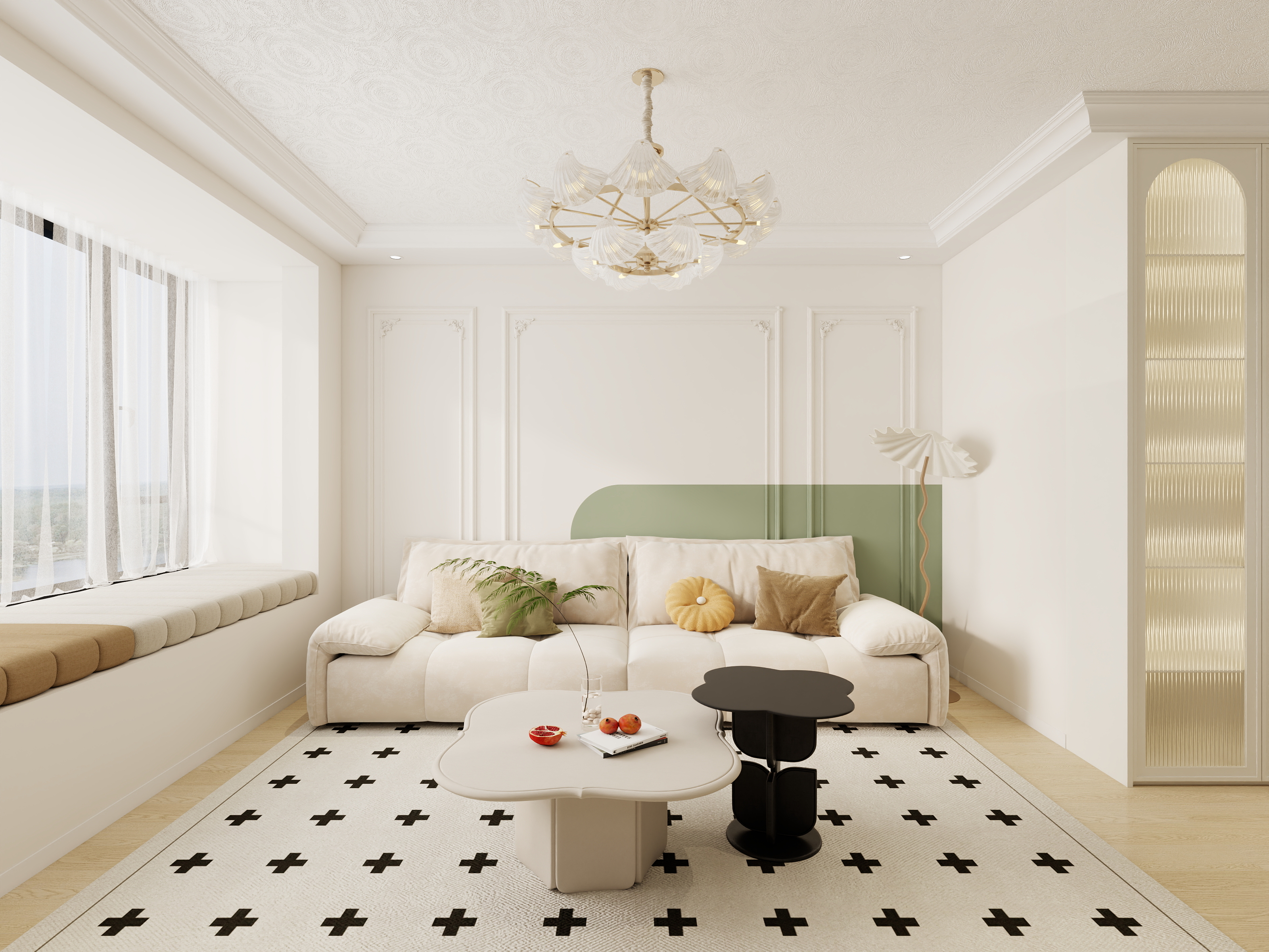 李青越-90平方奶油法式三居室样板间装修效果图