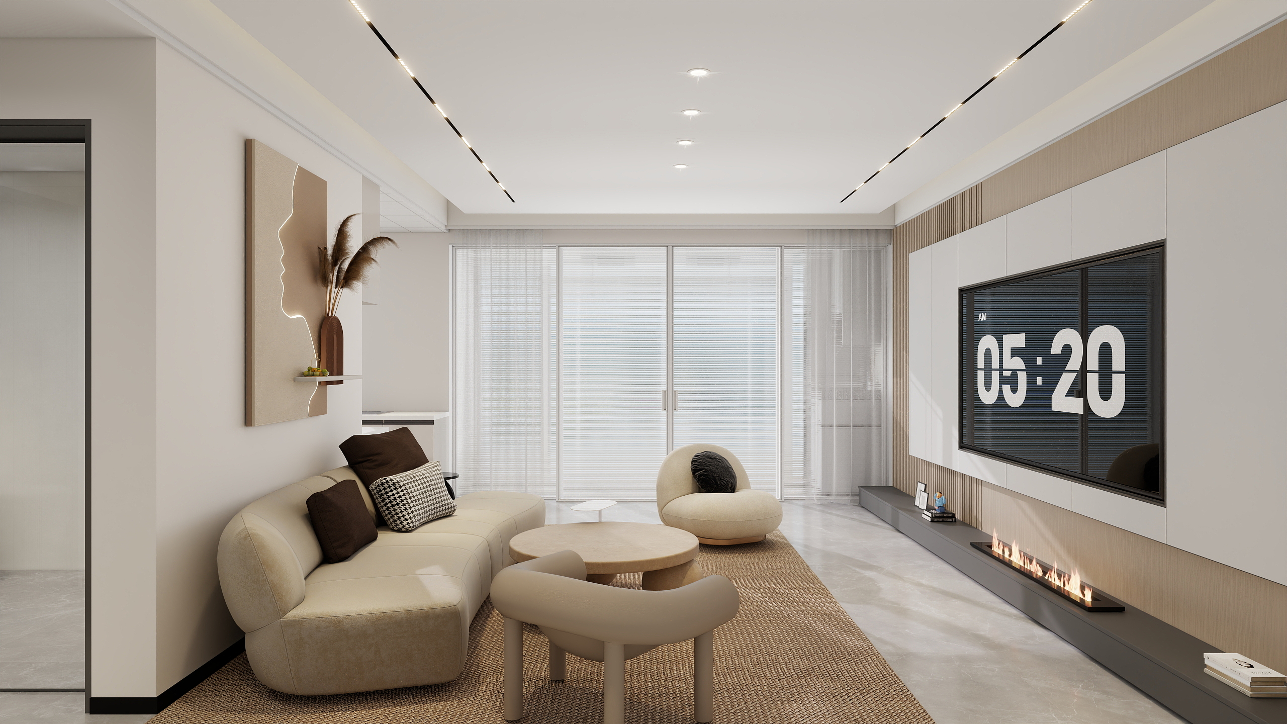 李青越-89方现代风格三居室样板间装修效果图