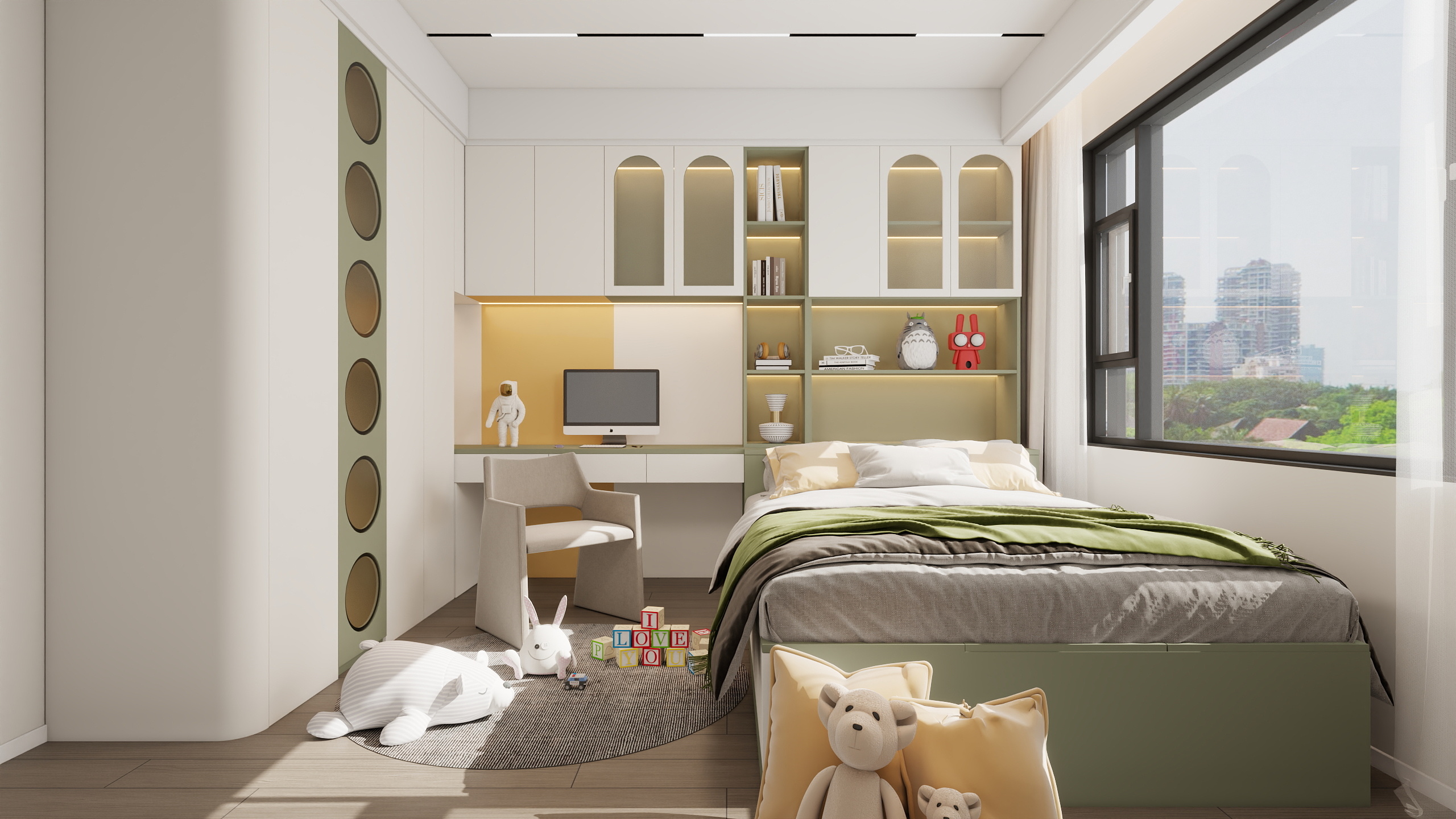 Lind.-D152.现代绿色风榻榻米卧室-装修设计方案