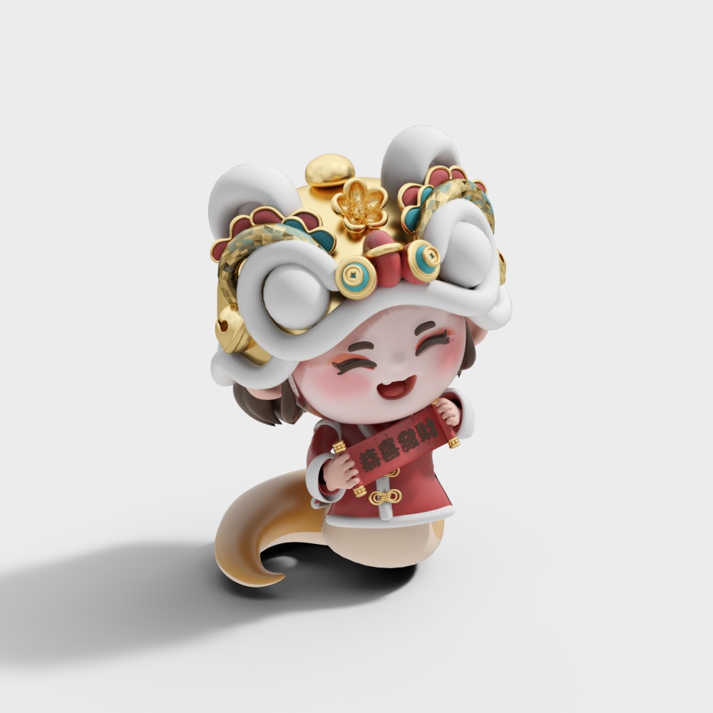 卡通蛇年恭喜发财雕塑摆件