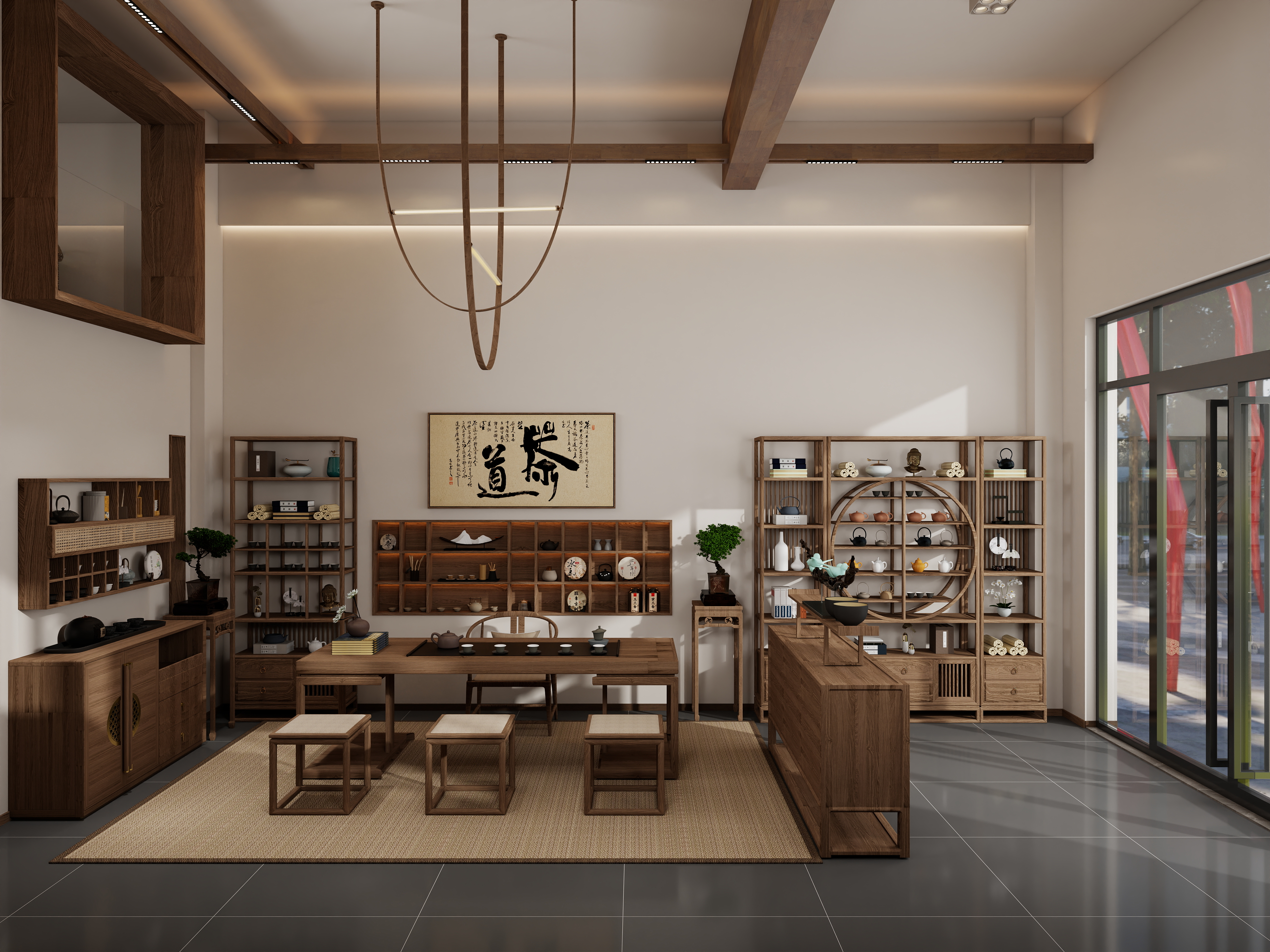 张煜强煜境设计-44平米中式茶馆装修效果图