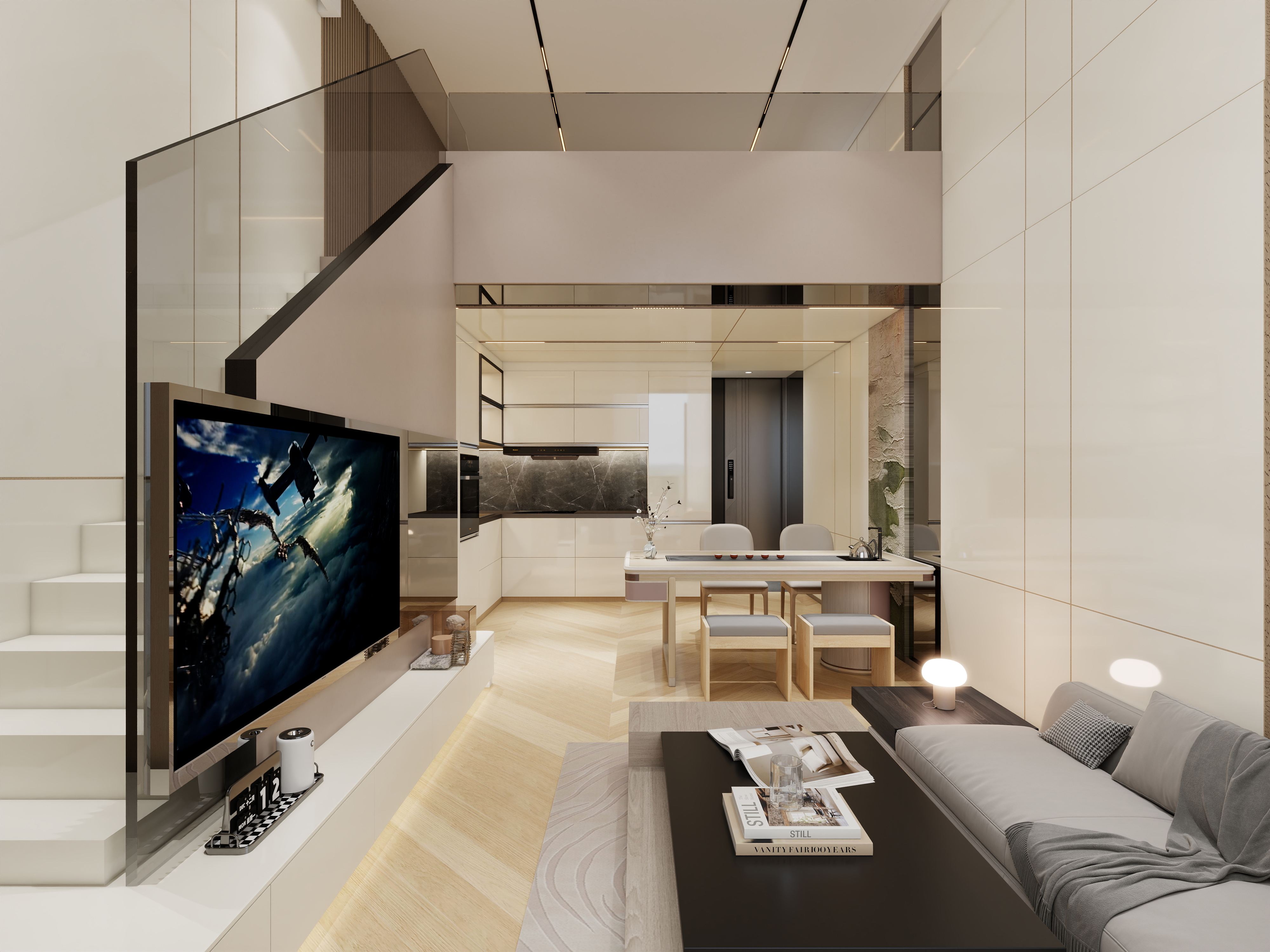 廸偉-天際現代奶油風-56方兩居LOFT-装修设计方案