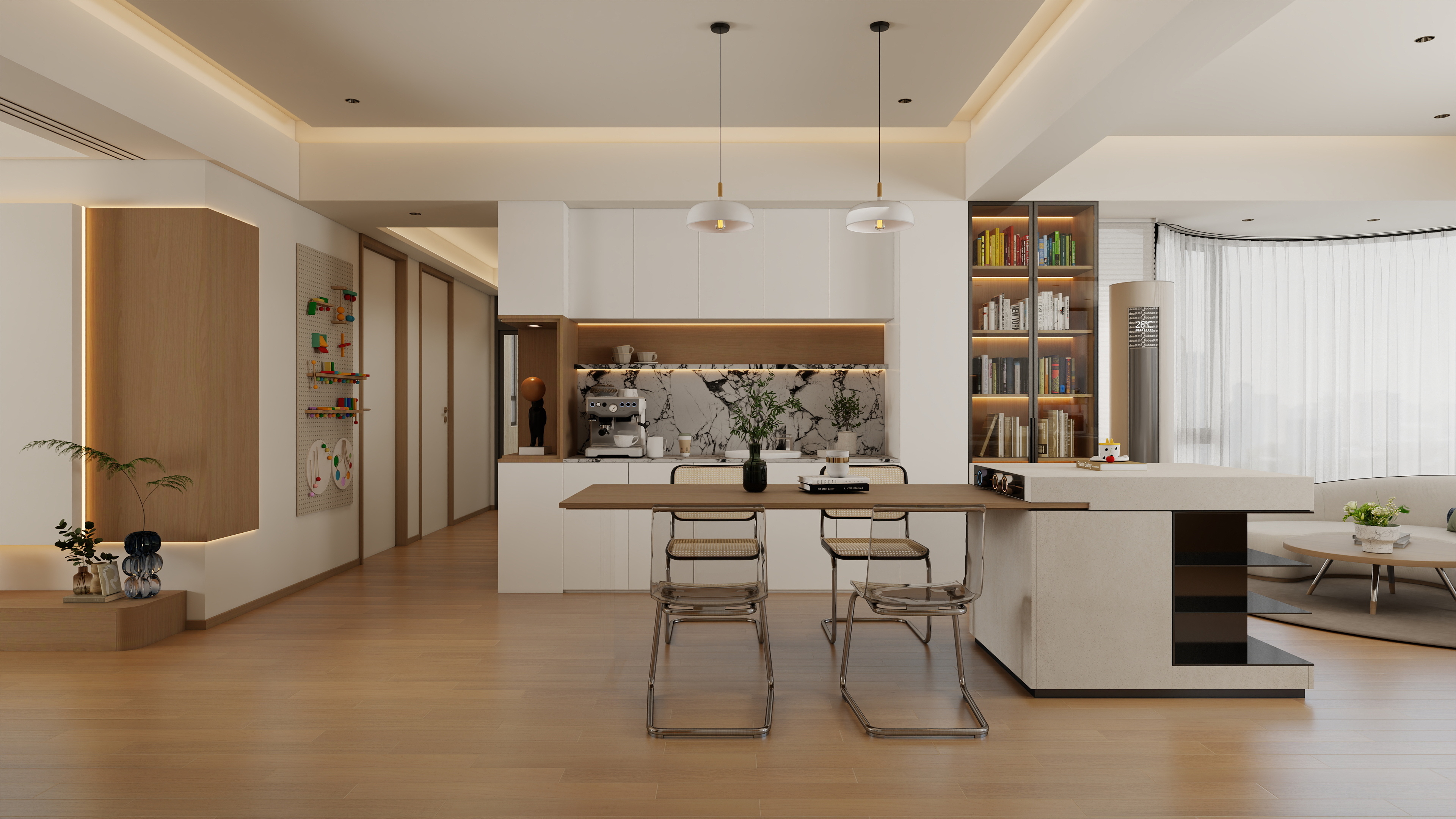 张煜强煜境设计-160平米嘉悦名都原木简约三房装修效果图