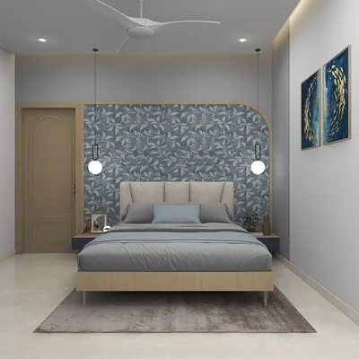 Modern Minimalist Bedroom with Blue Accents