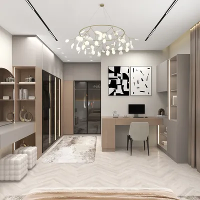 Modern Gray Bedroom with Efficient Closet