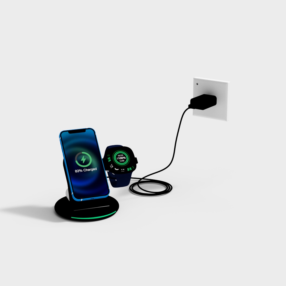 无线快充手机手表3D模型