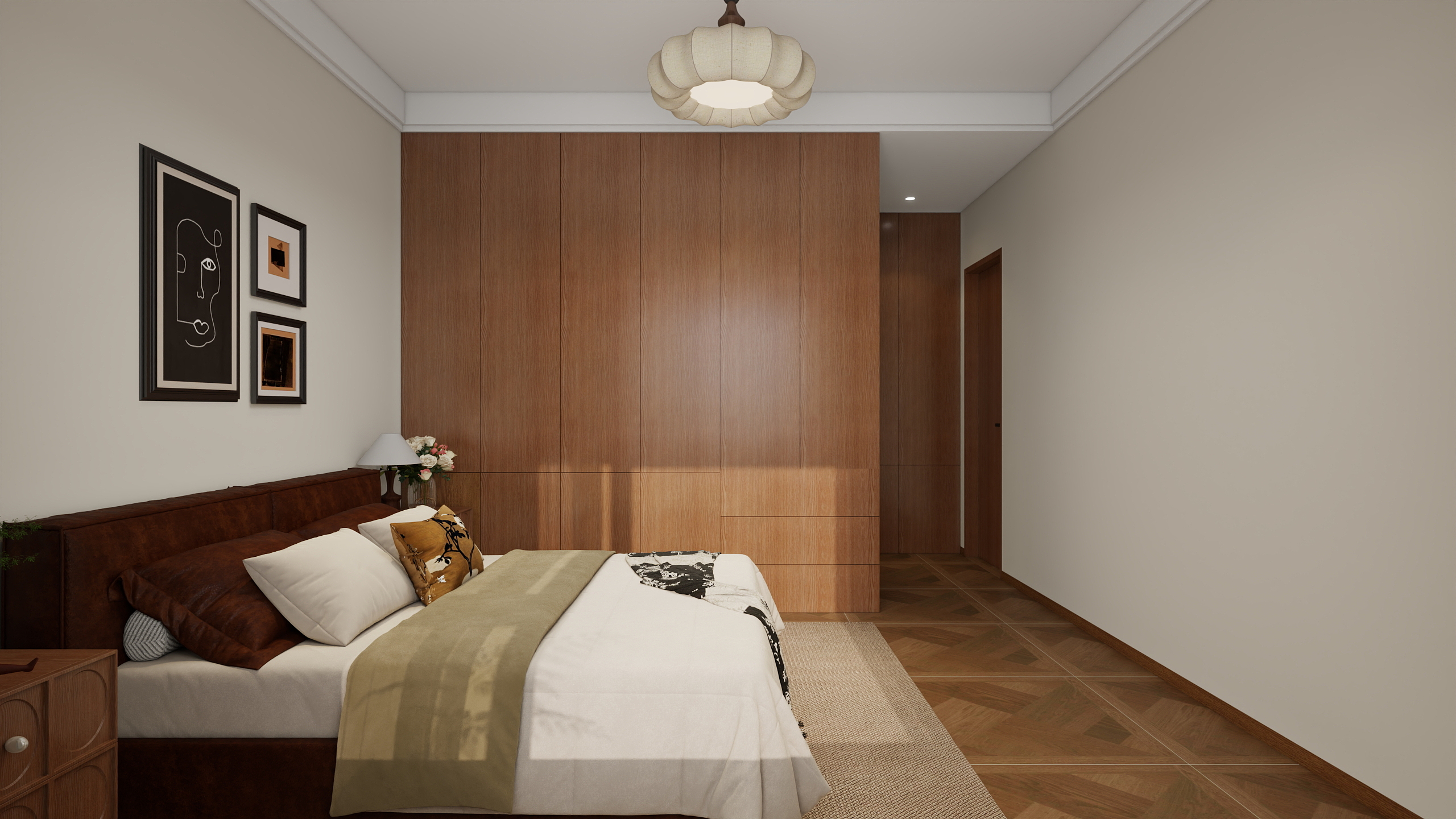 李青越-98方中古风三居室样板间装修效果图