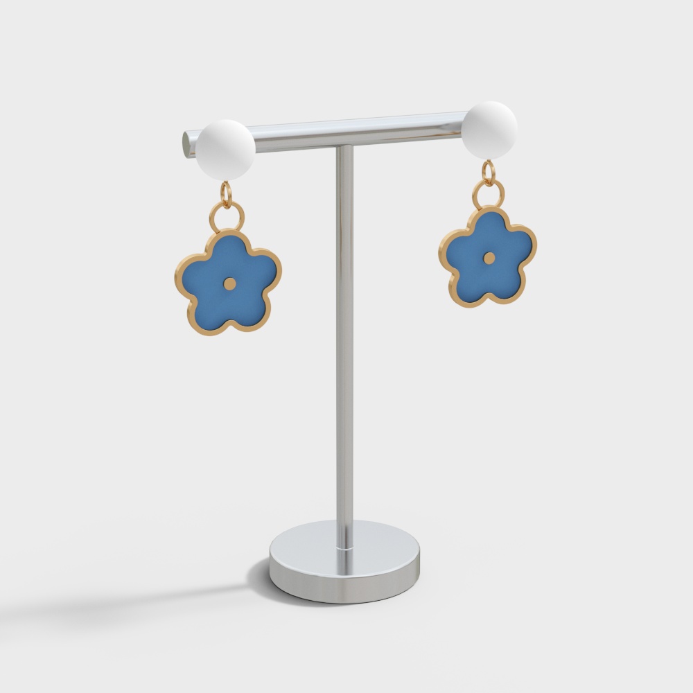 蓝色小花耳钉3D模型