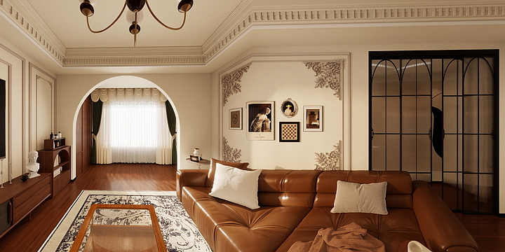 济南佳宏装饰-华山珑城107㎡复古法式10.5万-装修设计方案