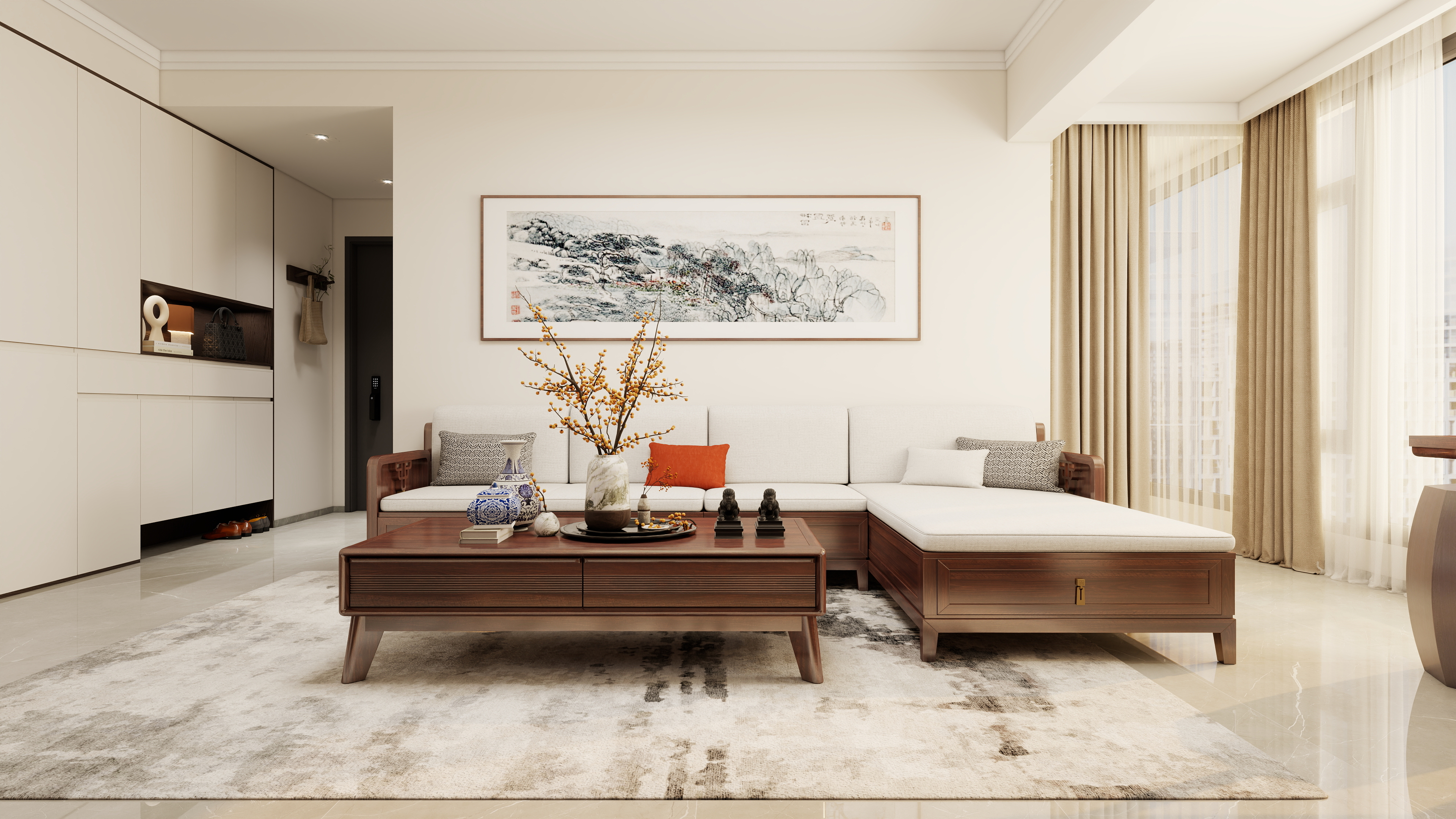 至简名设-文稳康-《江南》113平简约新中式|四居室装修效果图